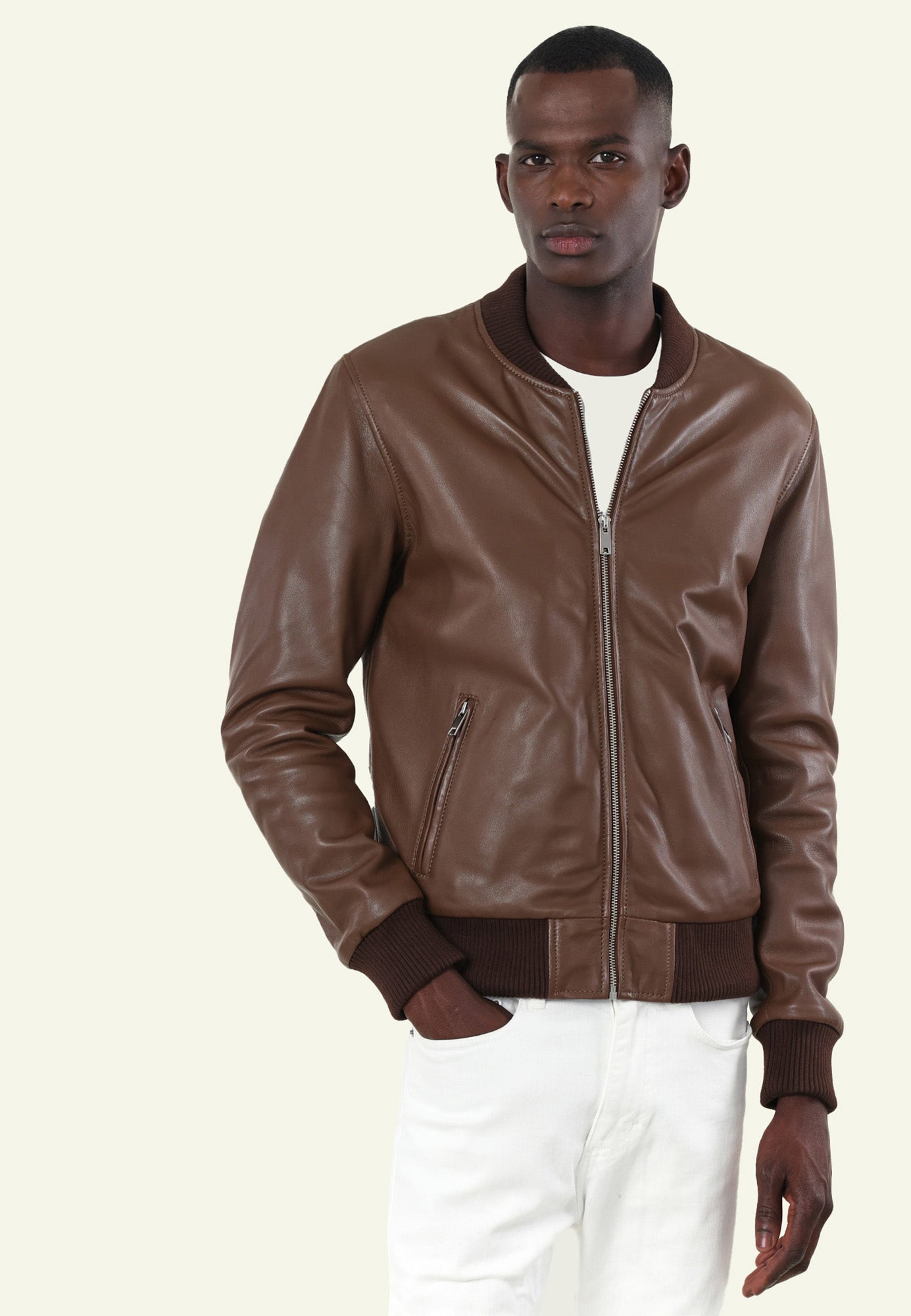 Bomber cuir BONBON TOBACCO - vue complementaire 1 - Serge Pariente Paris