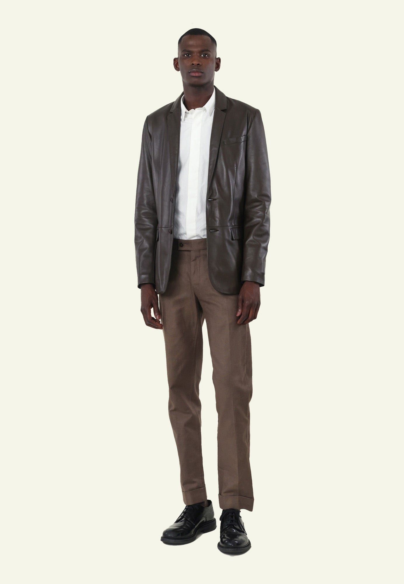 Blazer cuir BLAZER MERGE BROWN vue zoom matière — Serge Pariente Paris