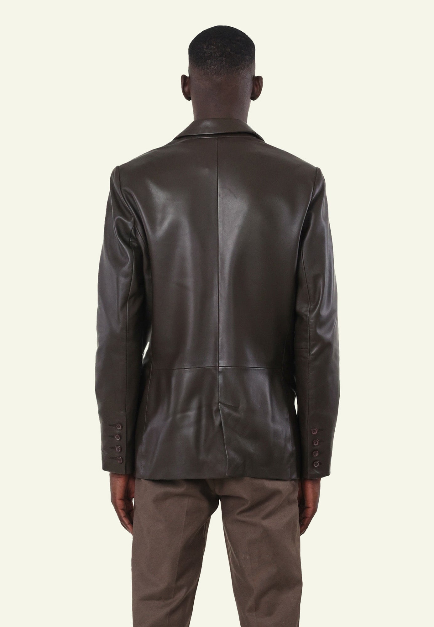 Blazer cuir BLAZER MERGE BROWN vue côté — Serge Pariente Paris