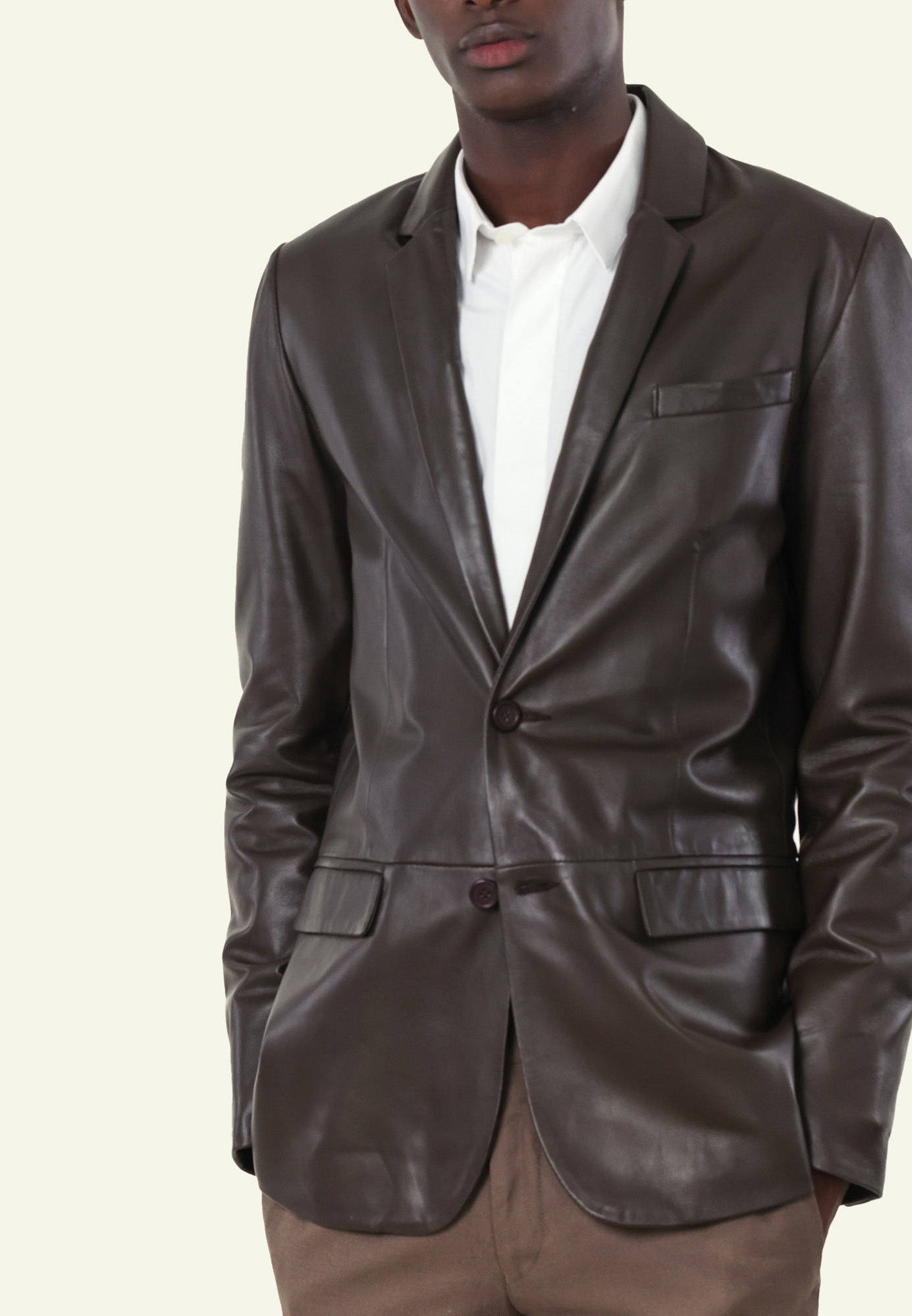 BLAZER MERGE BROWN vue dos blazer cuir mouton brun — Serge Pariente