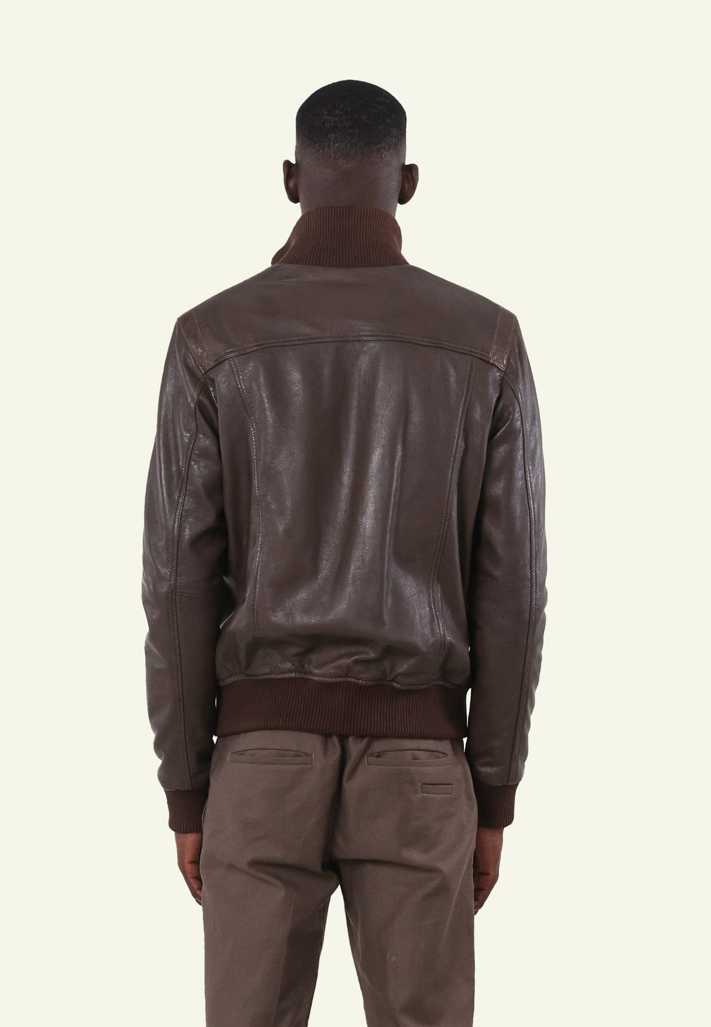 Bomber cuir SOUL BOMBER MOCCA vue côté — Serge Pariente Paris