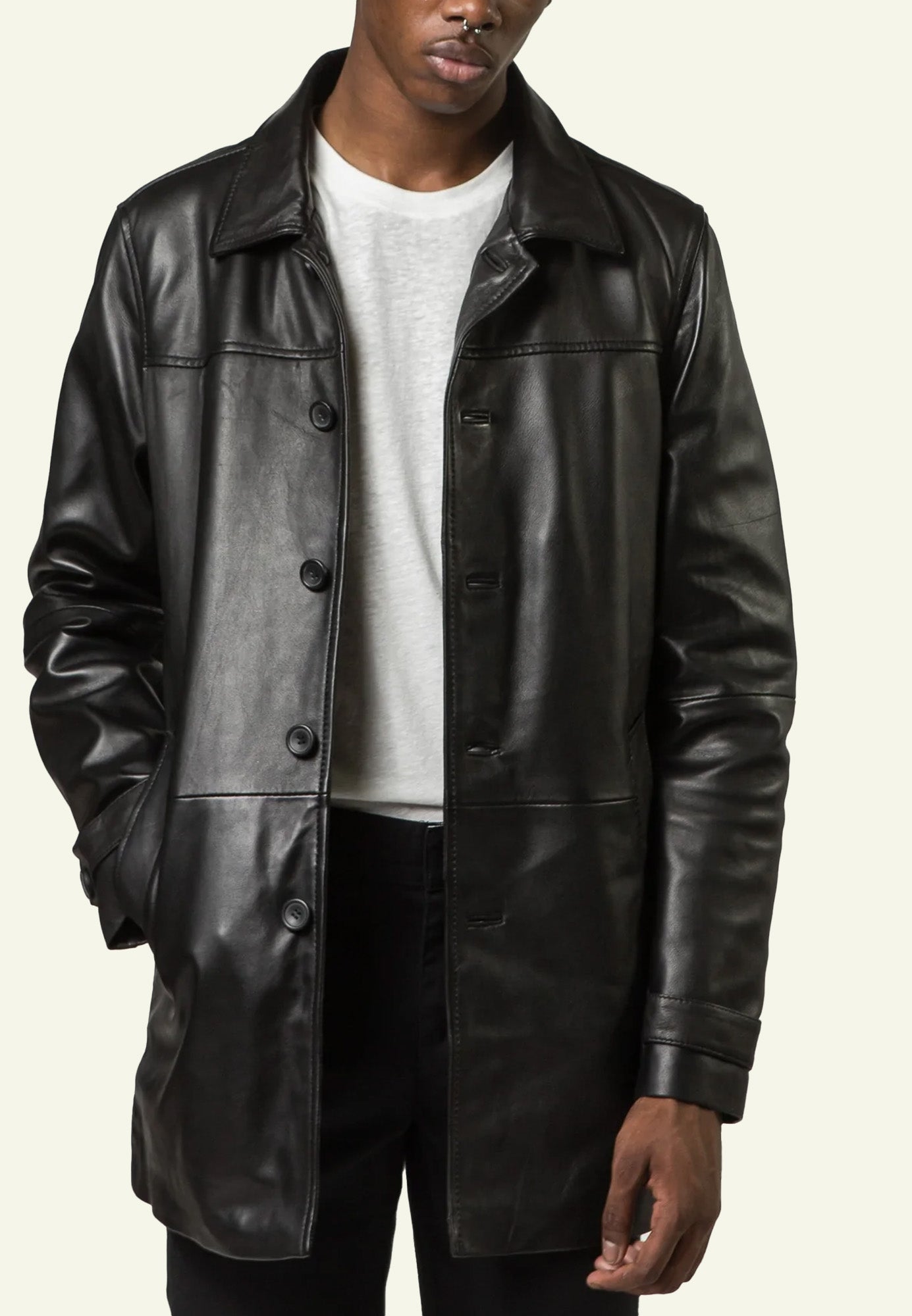Détail col montant zip HARRY BLACK cuir mouton — Serge Pariente