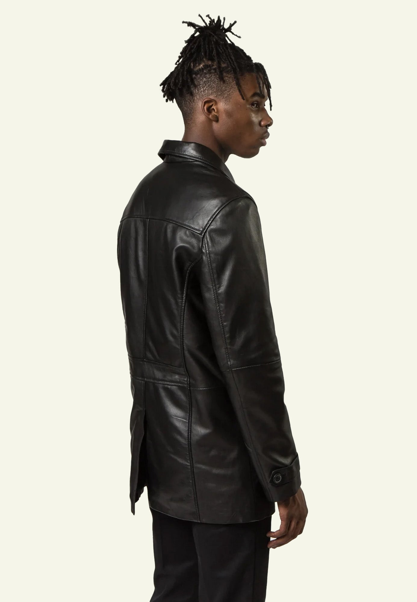 Blouson cuir HARRY BLACK vue côté — Serge Pariente Paris