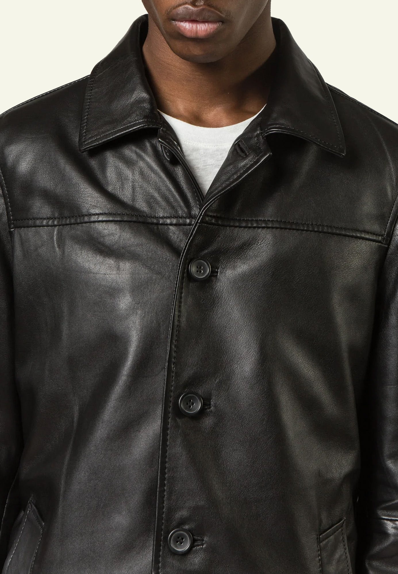 Blouson cuir HARRY BLACK vue zoom matière — Serge Pariente Paris