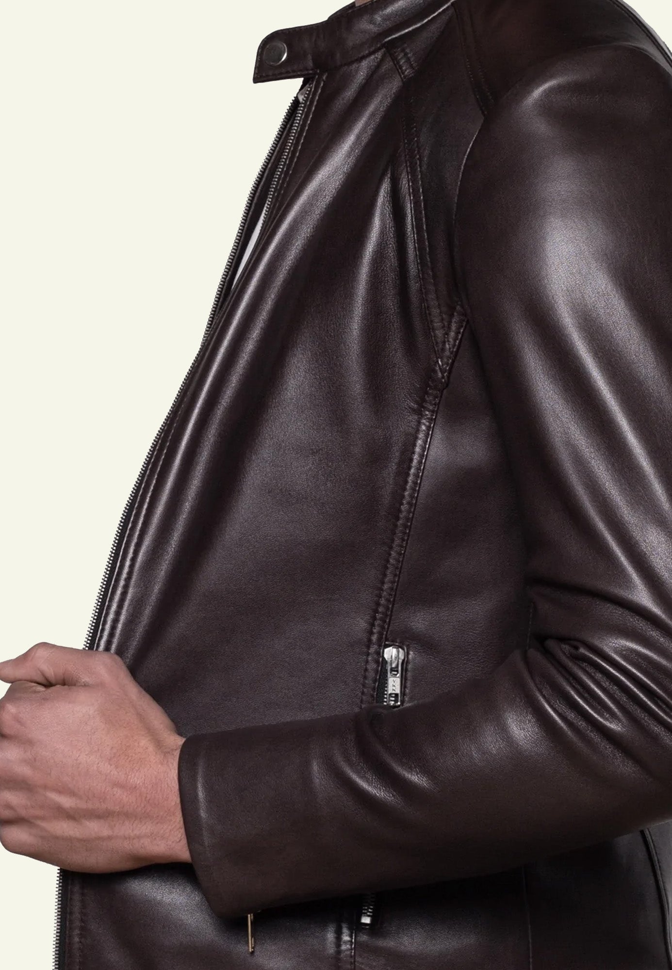 Blouson biker brun LENI BROWN vue côté — Serge Pariente Paris
