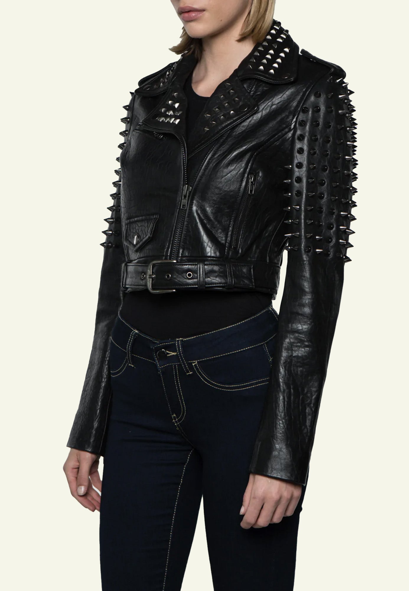 LIA STUD BLACK vue dos veste cuir rivets — Serge Pariente