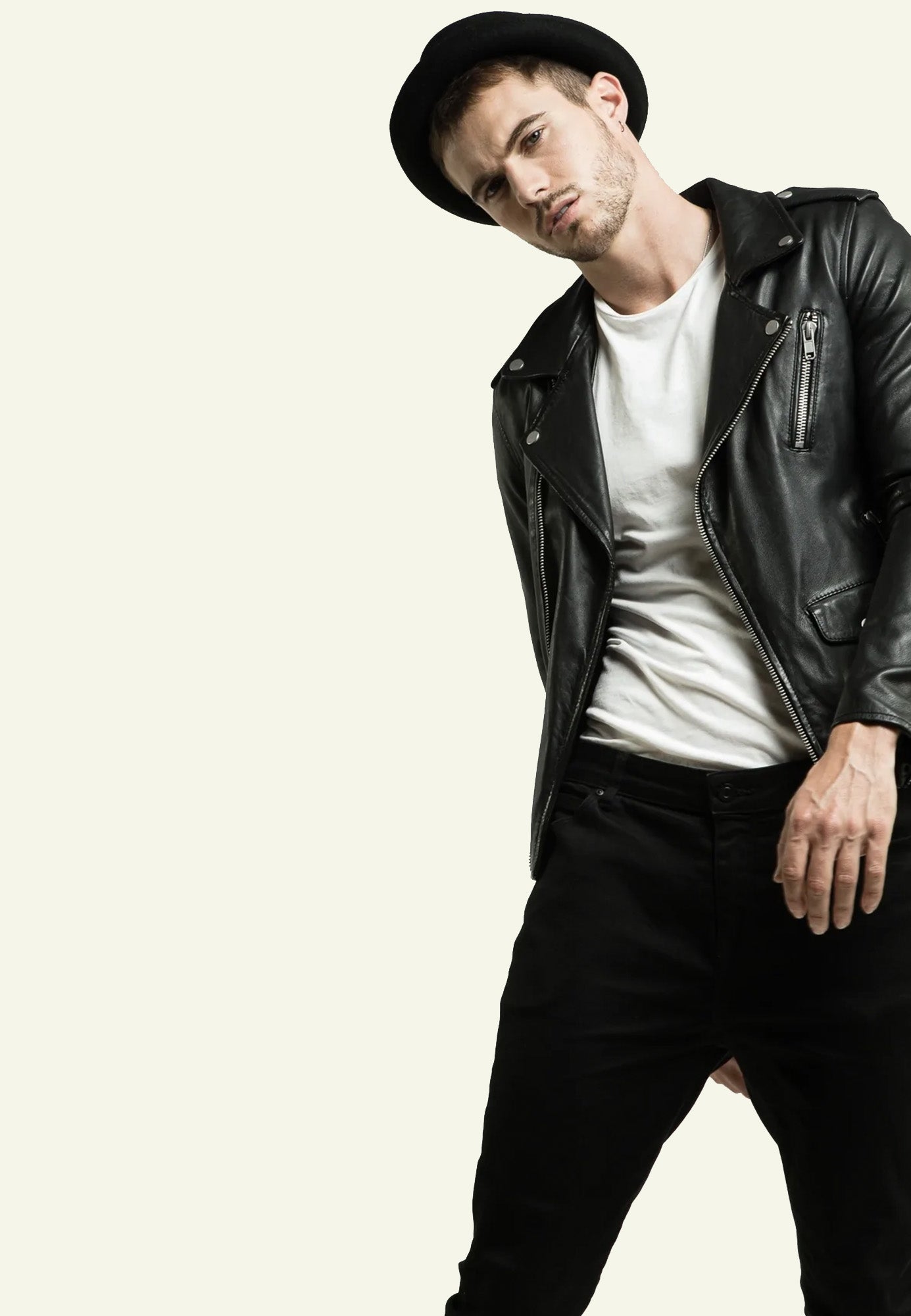 ROCKY BLACK porté homme perfecto cuir — Serge Pariente Paris