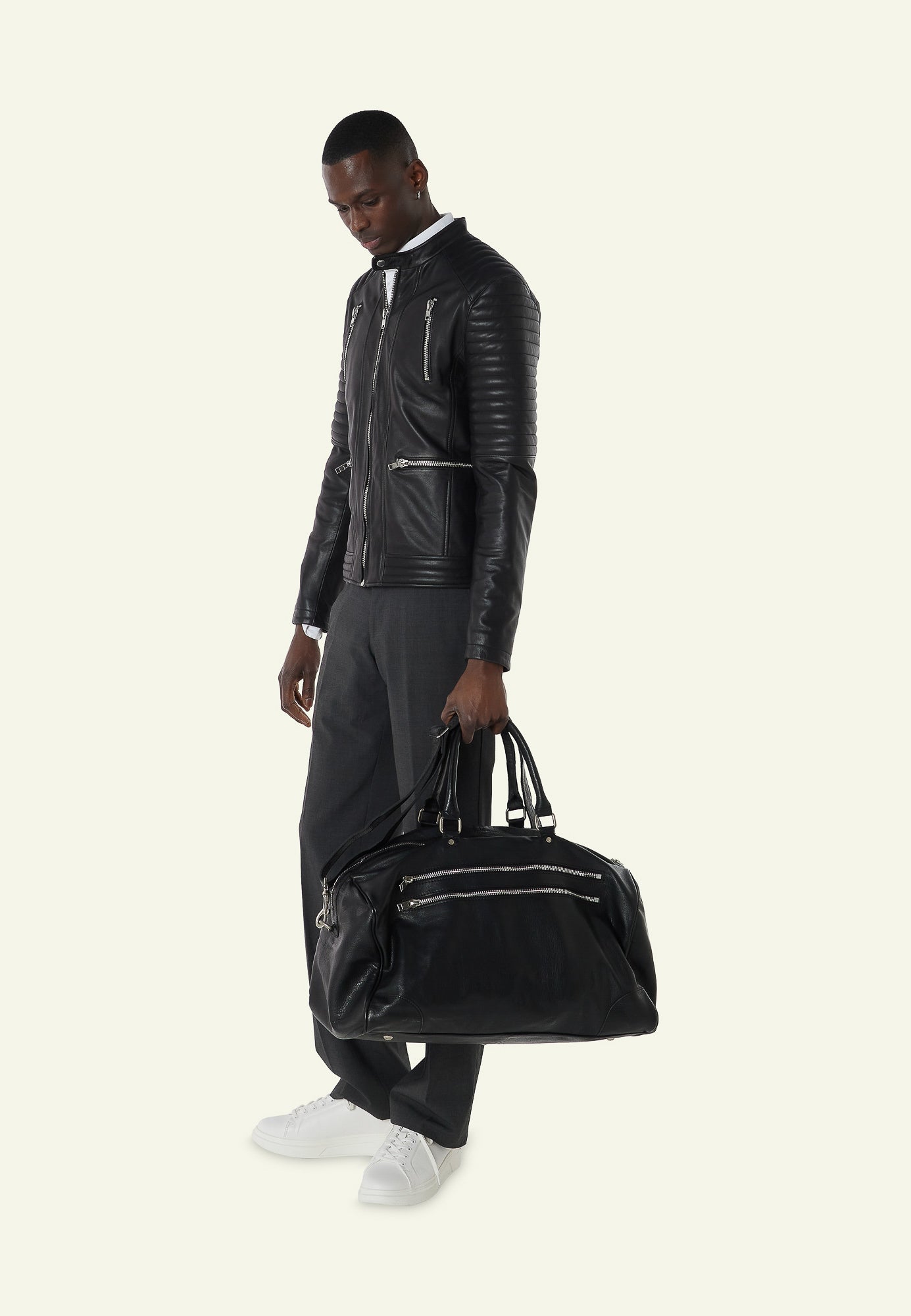 Sac weekend cuir buffle noir BIG BAG face — Serge Pariente Paris