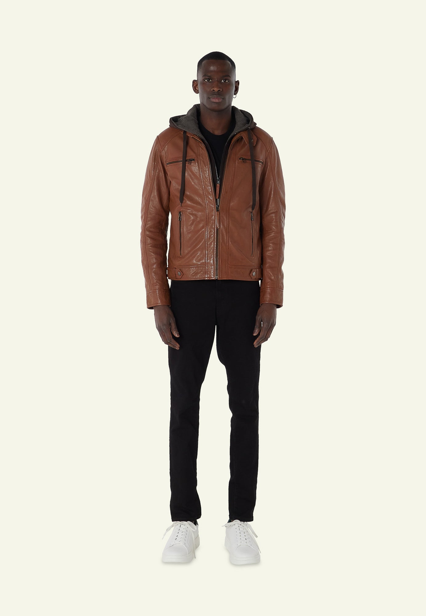Blouson capuche cuir ERICO HOOD OXBLOOD PRIME - vue face - Serge Pariente Paris