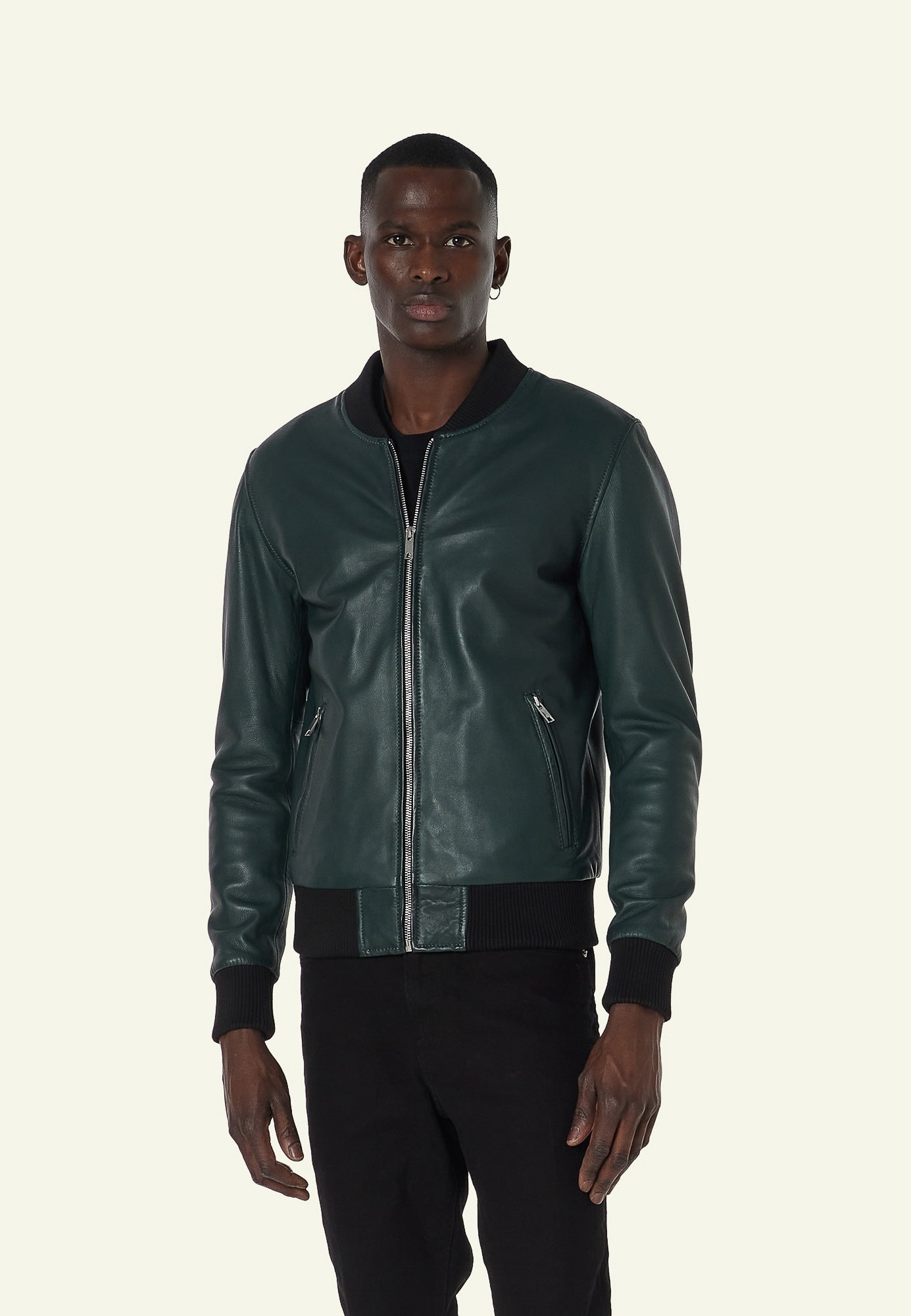 Bomber cuir BONBON GREEN - vue face - Serge Pariente Paris