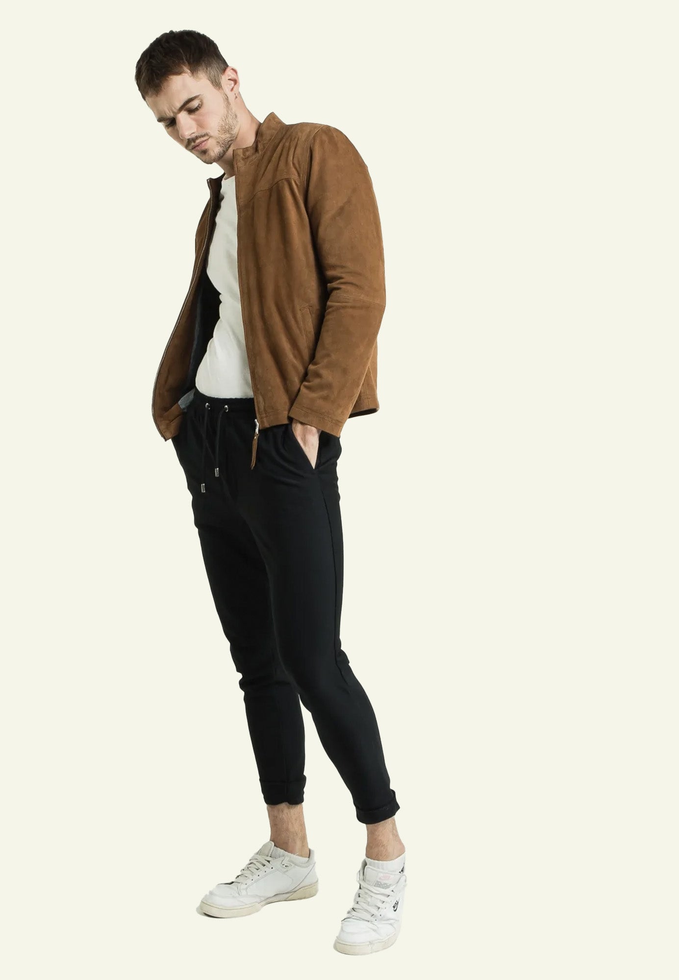 Blouson daim cognac col montant homme SYLVINO VS face — Serge Pariente