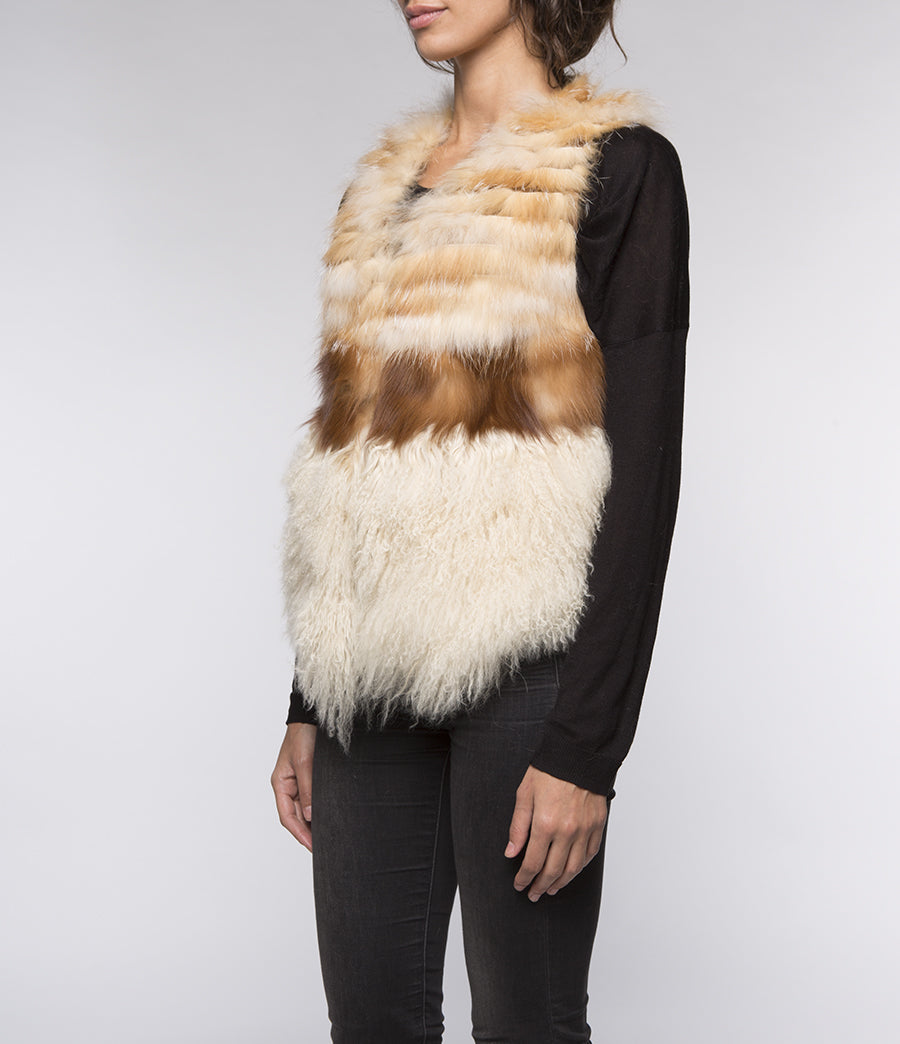 GILET FUR BEIGE- COGNAC