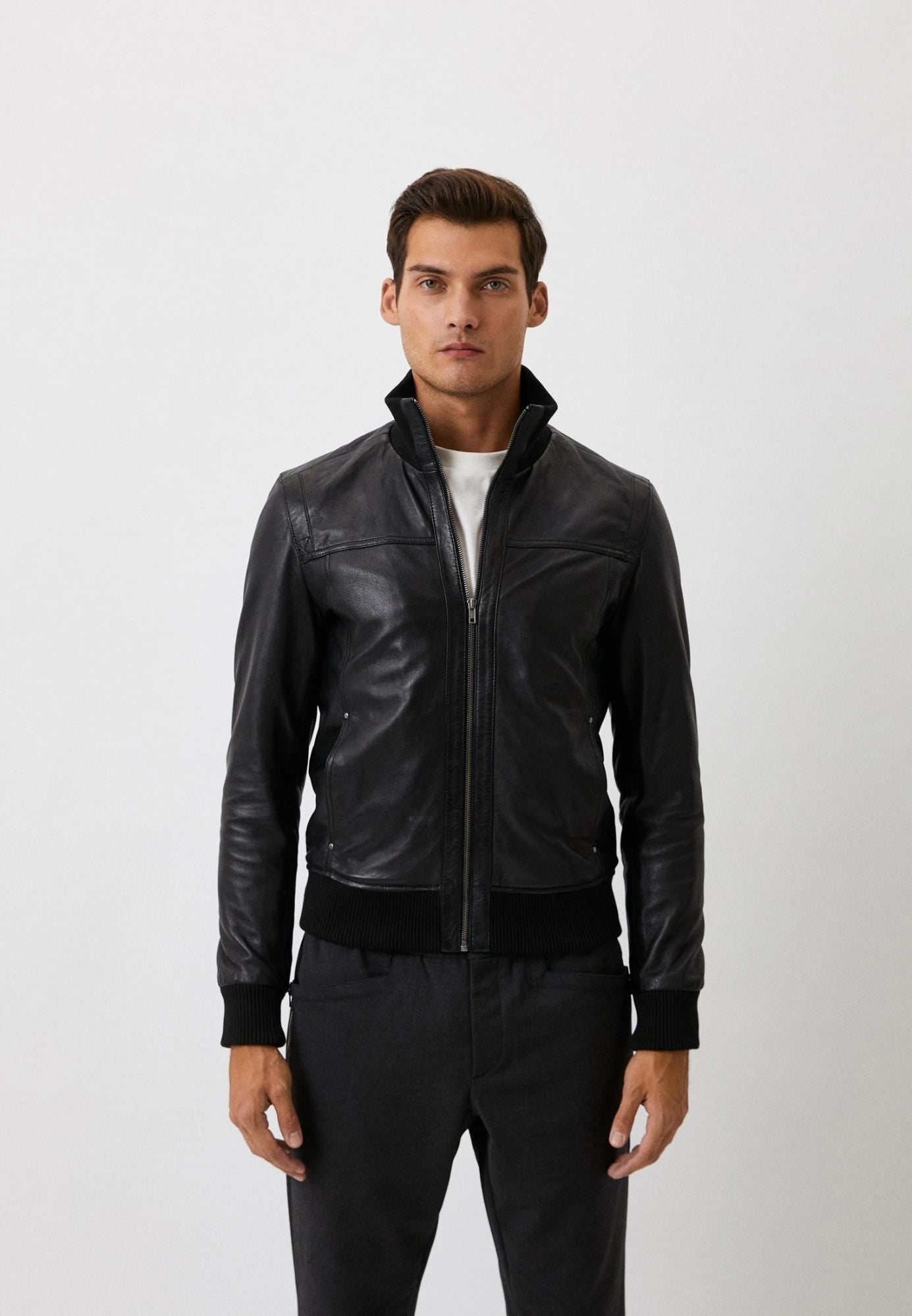Bomber vintage cuir mouton noir SOUL BOMBER NF face — Serge Pariente