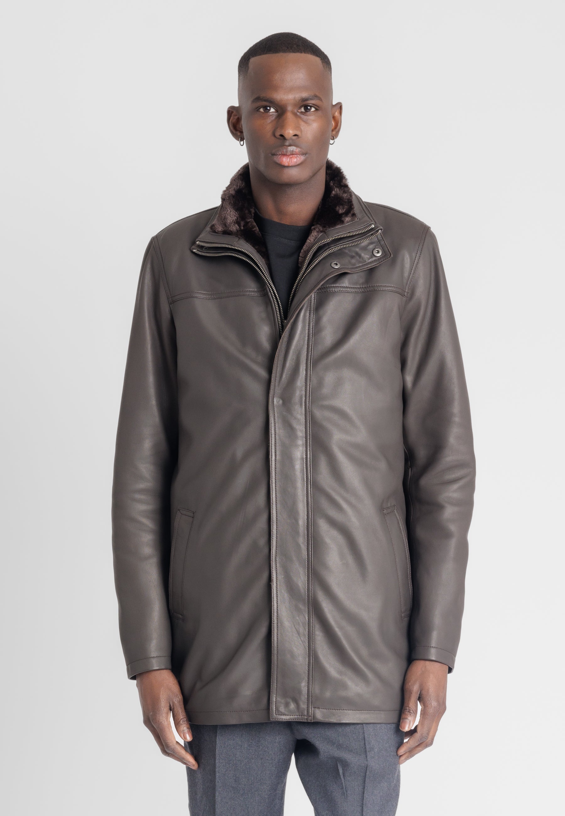 Parka cuir PARKA ORIO BROWN - vue face - Serge Pariente Paris