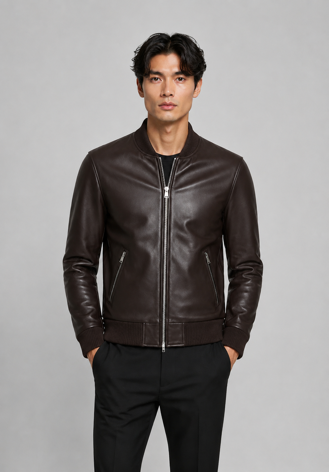Bomber cuir mouton brun BONBON BROWN face — Serge Pariente Paris