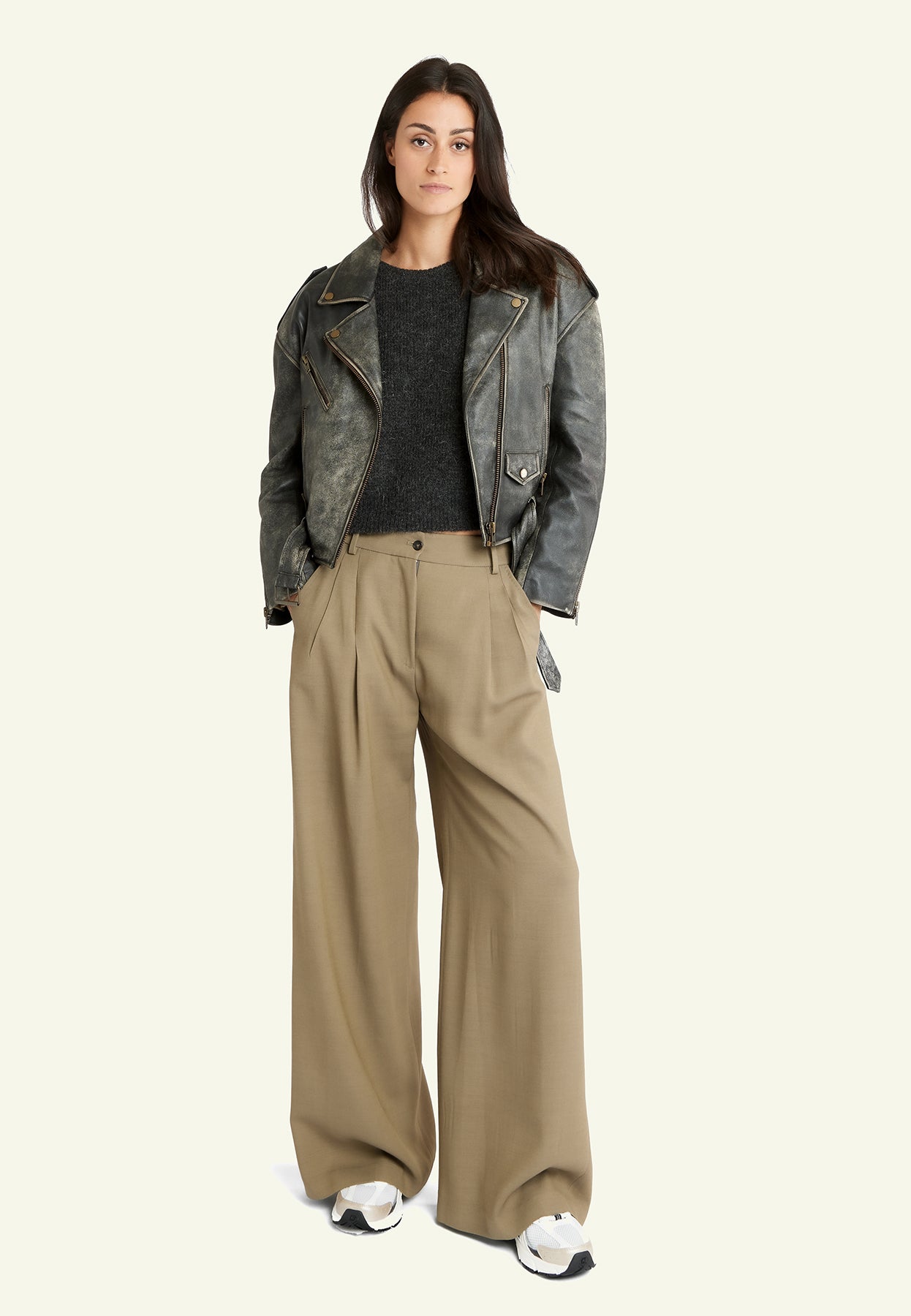 Gilet cuir STEF CHARCOL BEIGE - vue face - Serge Pariente Paris