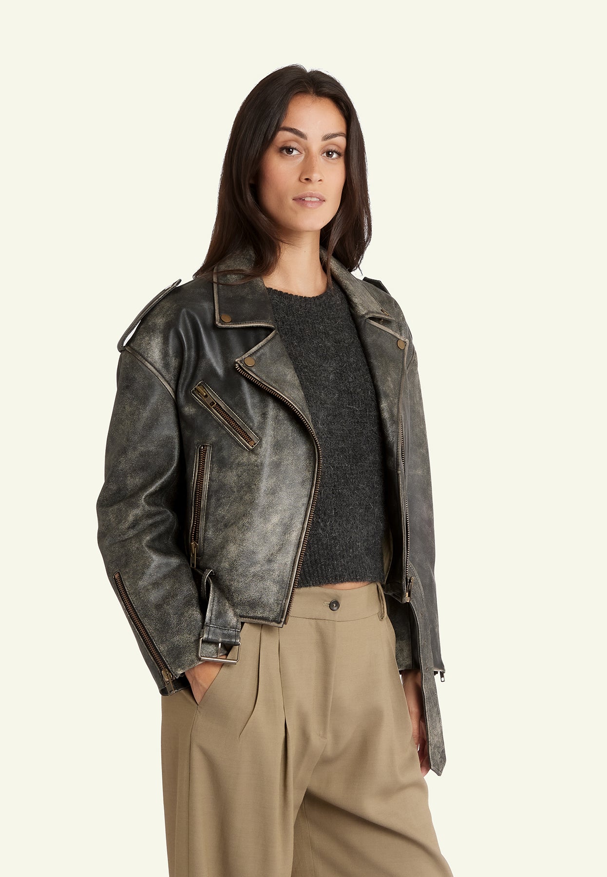 Gilet cuir STEF CHARCOL BEIGE - vue dos - Serge Pariente Paris