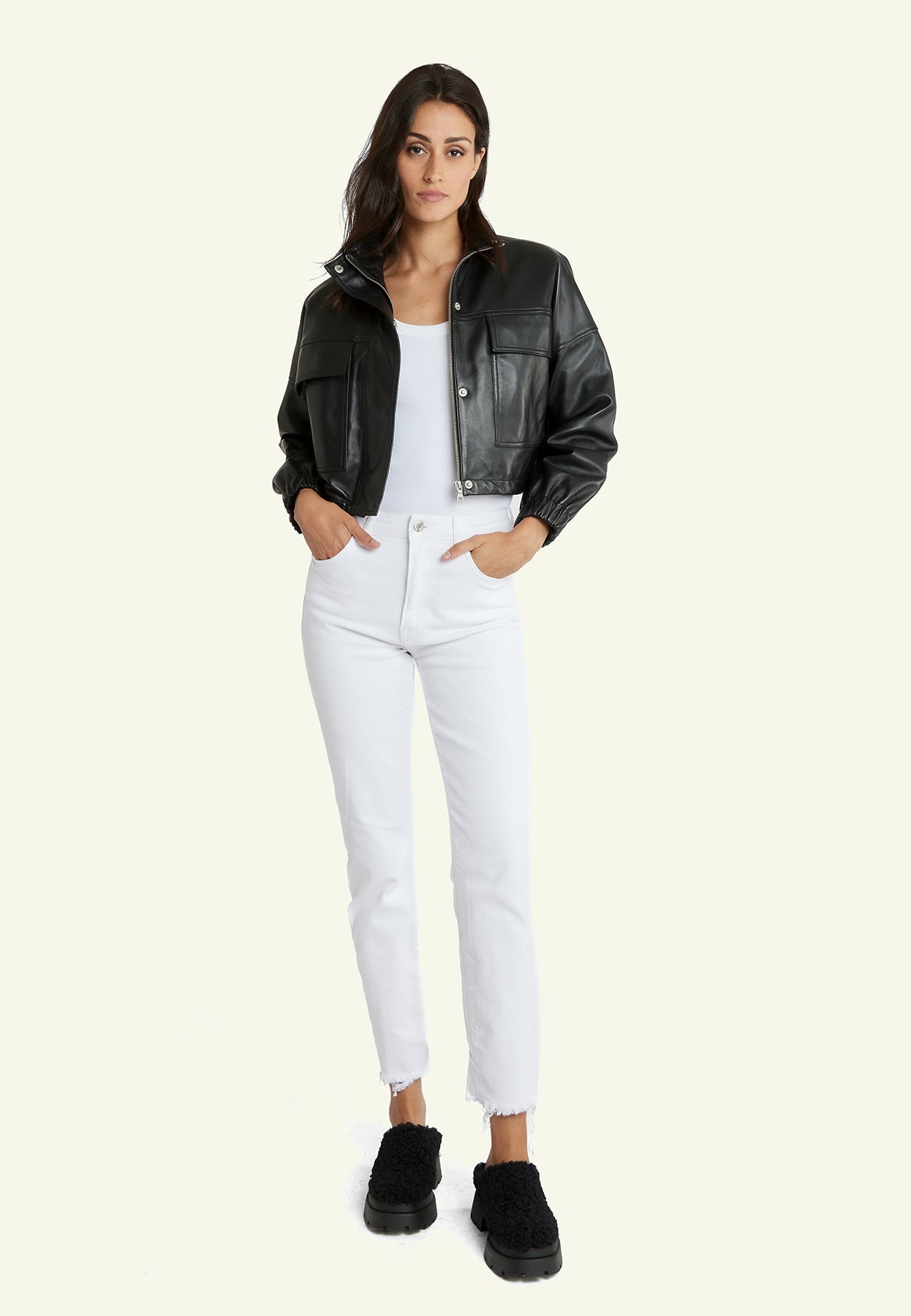 Veste cuir LESLIE BLACK - vue cote - Serge Pariente Paris