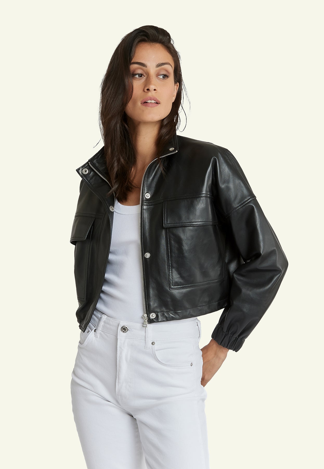 Veste cuir LESLIE BLACK - vue face - Serge Pariente Paris