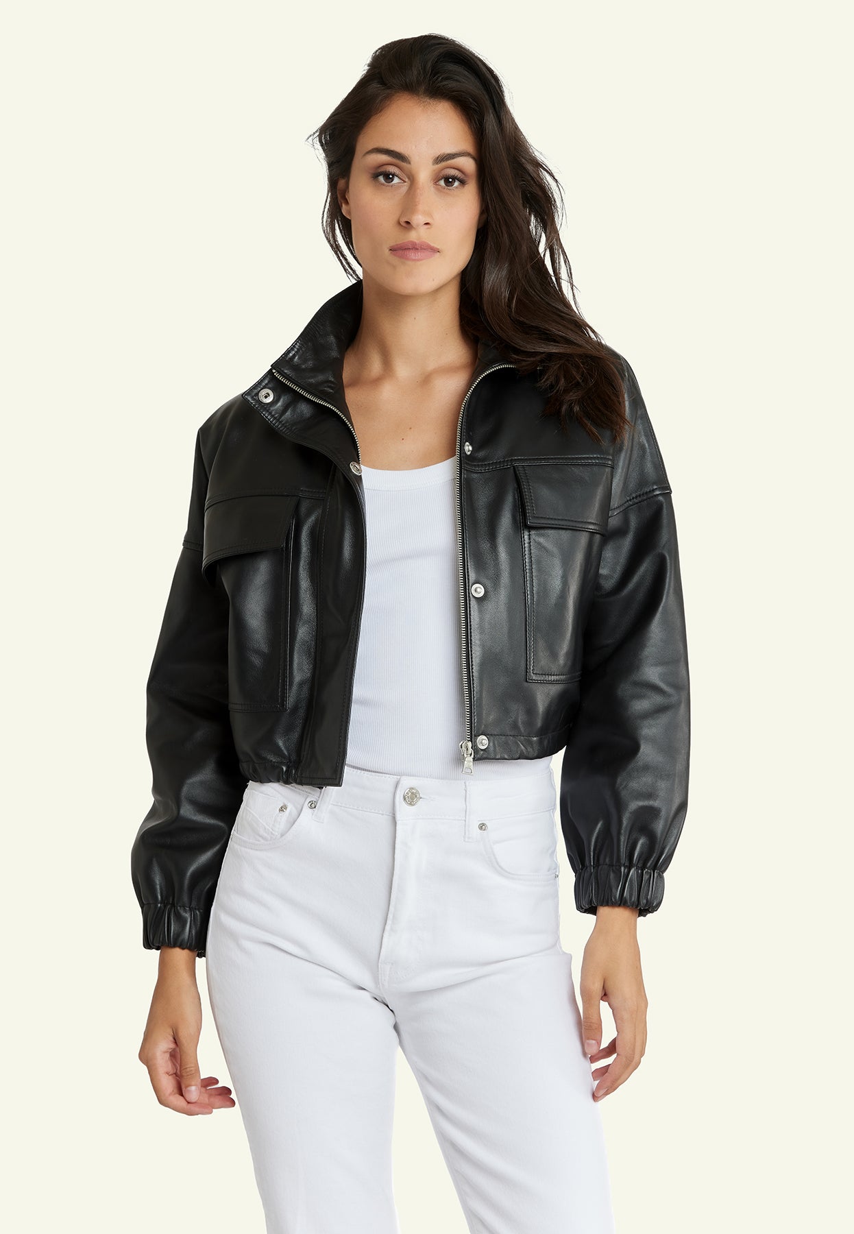 Veste cuir LESLIE BLACK - vue detail - Serge Pariente Paris