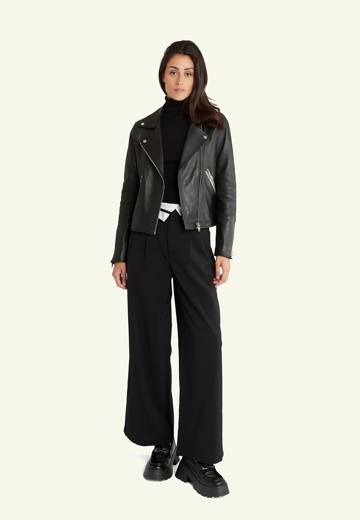 Veste cuir ALEXIA BLACK LIGHT SILVER - vue face - Serge Pariente Paris