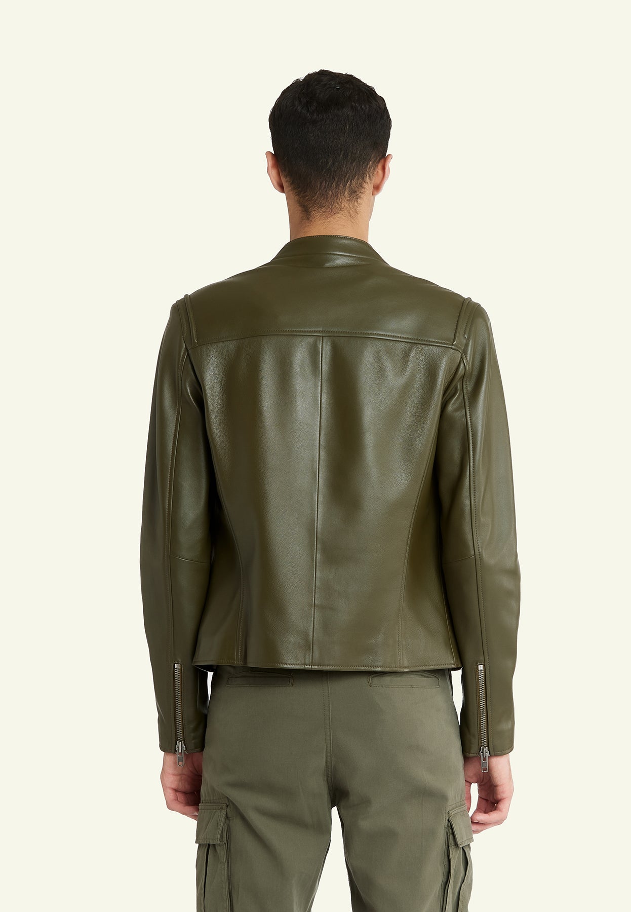 Blouson cuir JUSTICE KHAKI - vue dos - Serge Pariente Paris