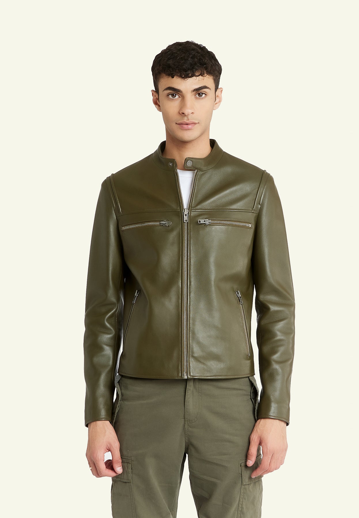 Blouson cuir JUSTICE KHAKI - vue face - Serge Pariente Paris