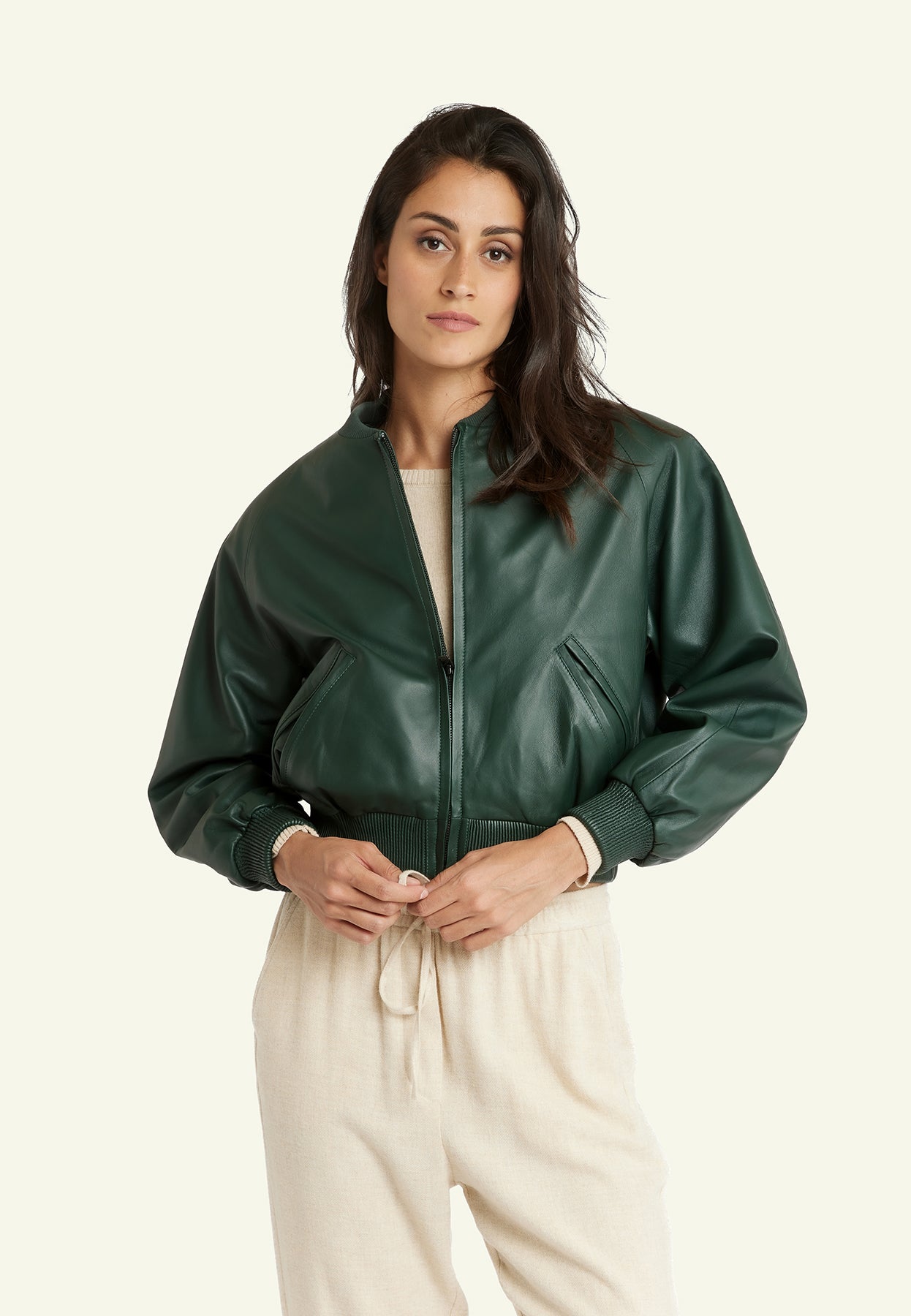 Veste cuir GAIA VERT - vue face - Serge Pariente Paris