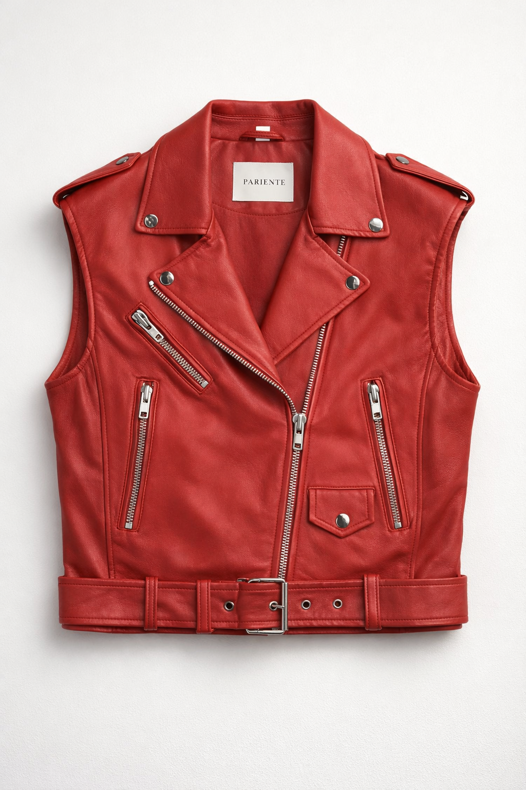 Gilet cuir STEF GILET RED - vue face - Serge Pariente Paris