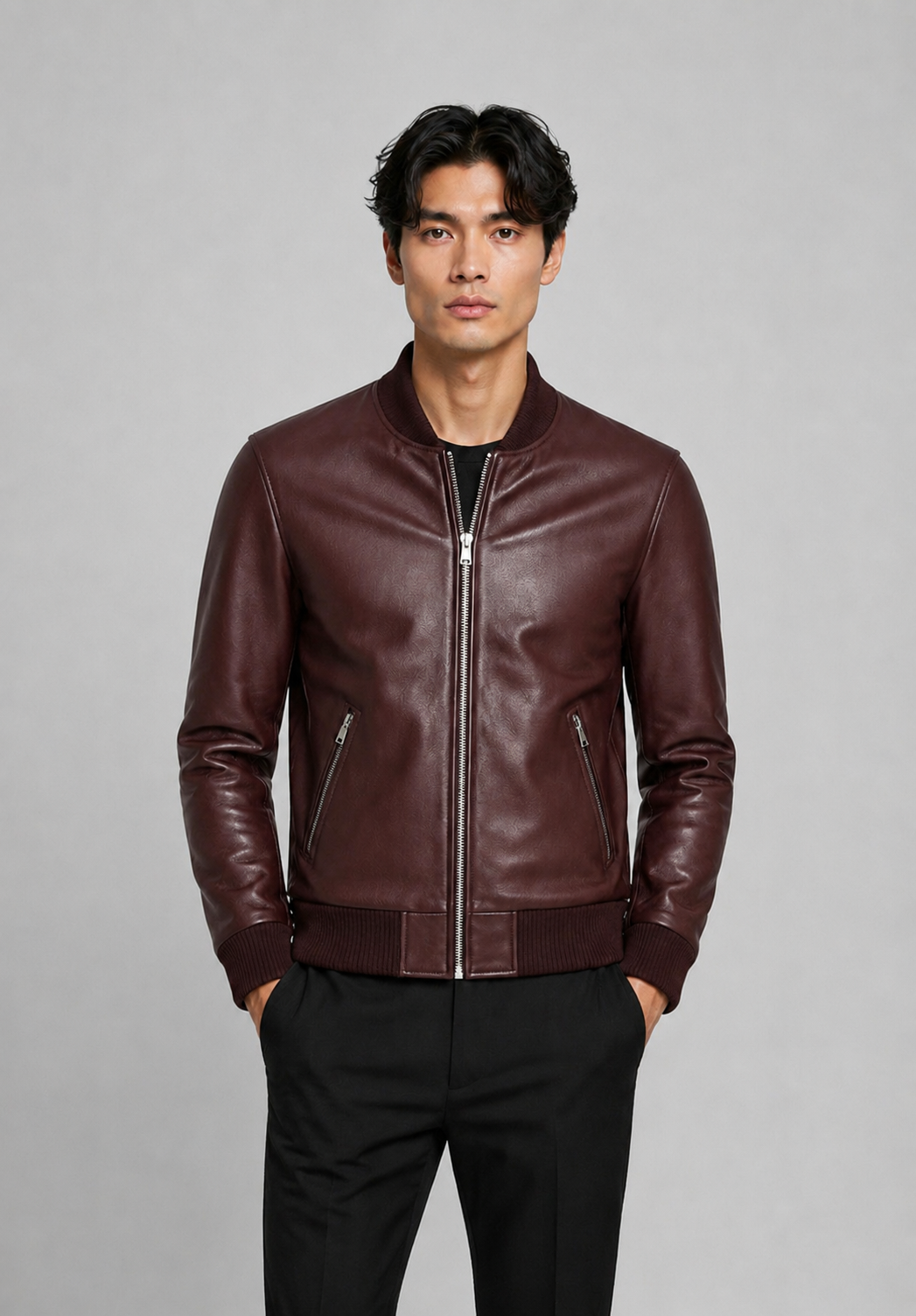 Bomber cuir BONBON BORDEAUX - vue face - Serge Pariente Paris