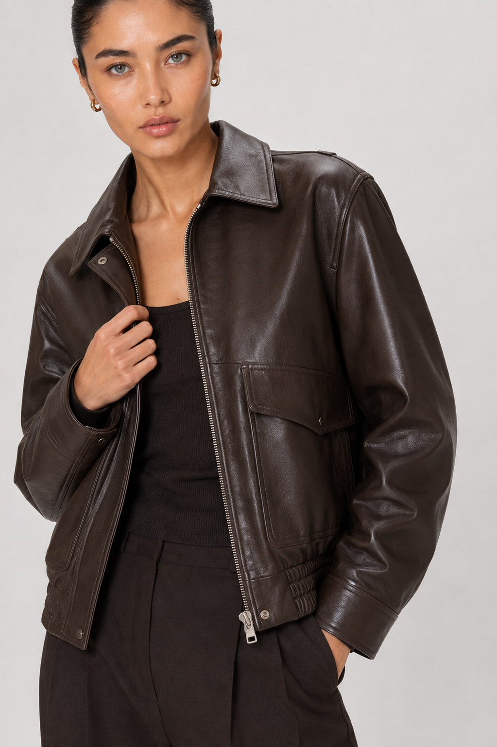 Blouson cuir REYNA BROWN - vue face - Serge Pariente Paris
