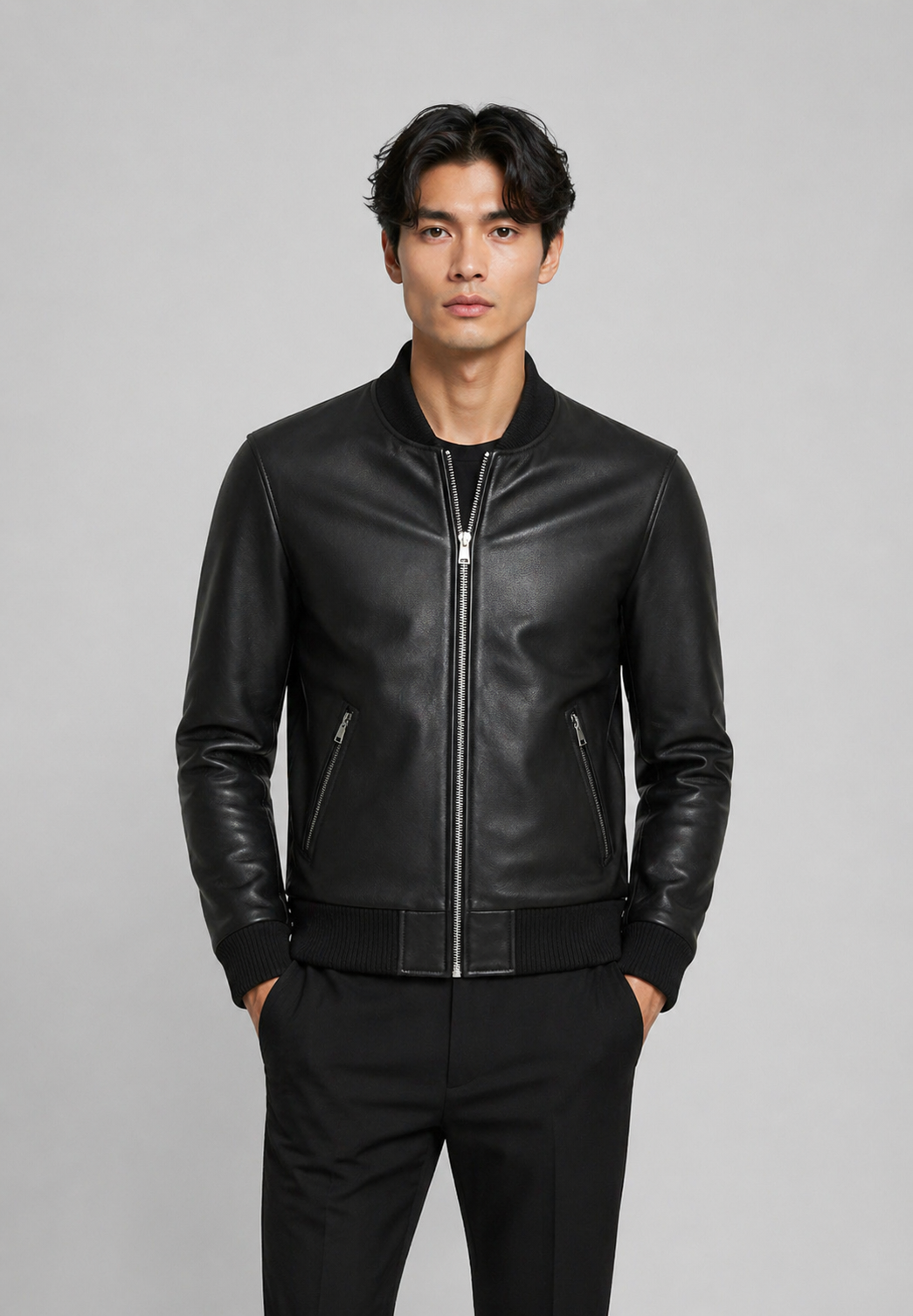 Bomber cuir mouton noir BONBON BLACK face — Serge Pariente Paris