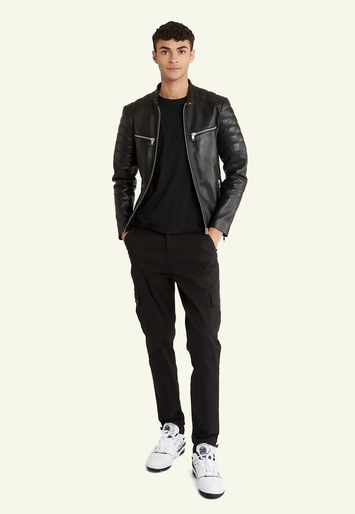 Blouson cuir mouton noir homme WARRIOR BLACK face — Serge Pariente Paris