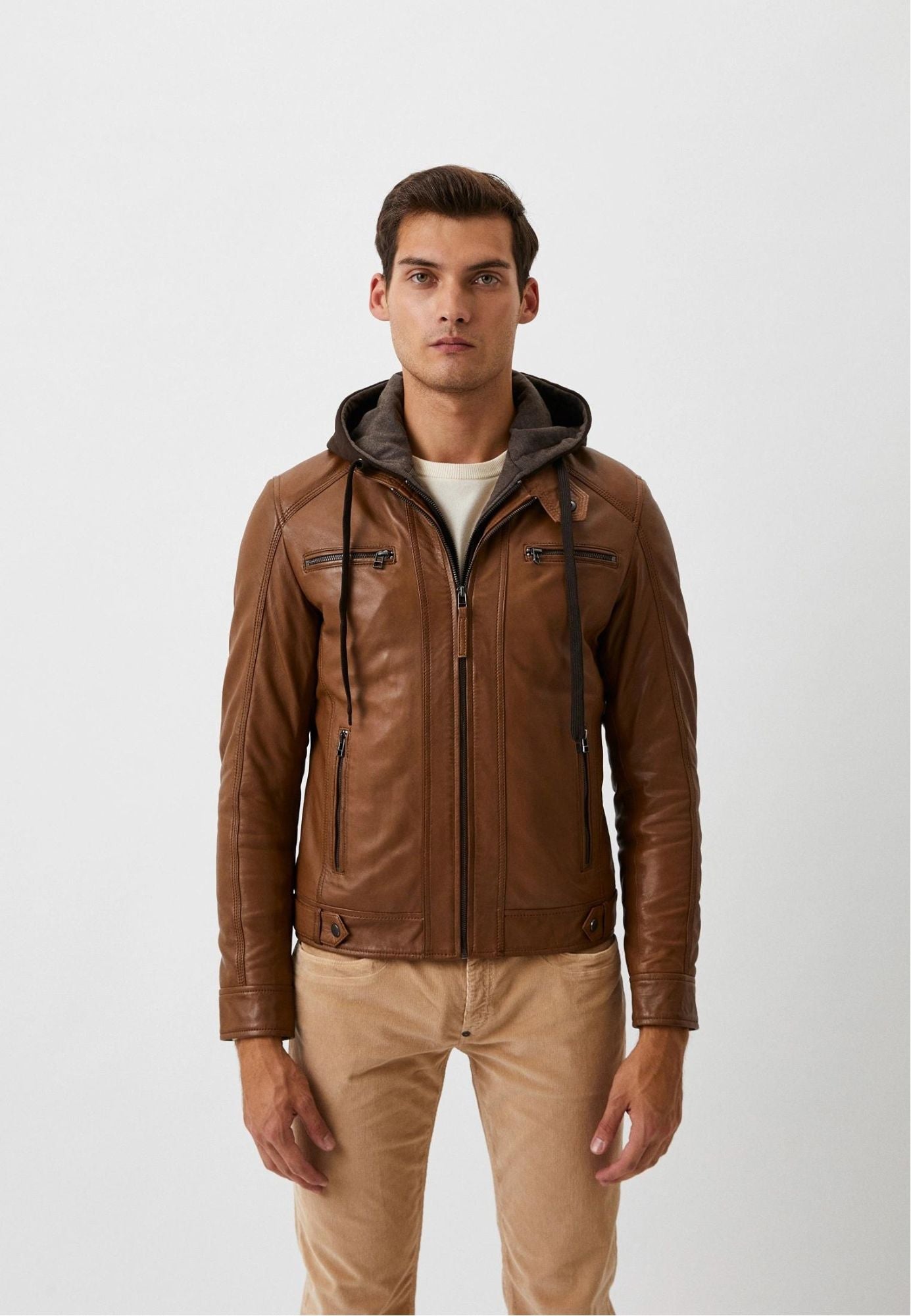 Blouson cuir capuche oxblood ERICO HOOD NF face — Serge Pariente Paris