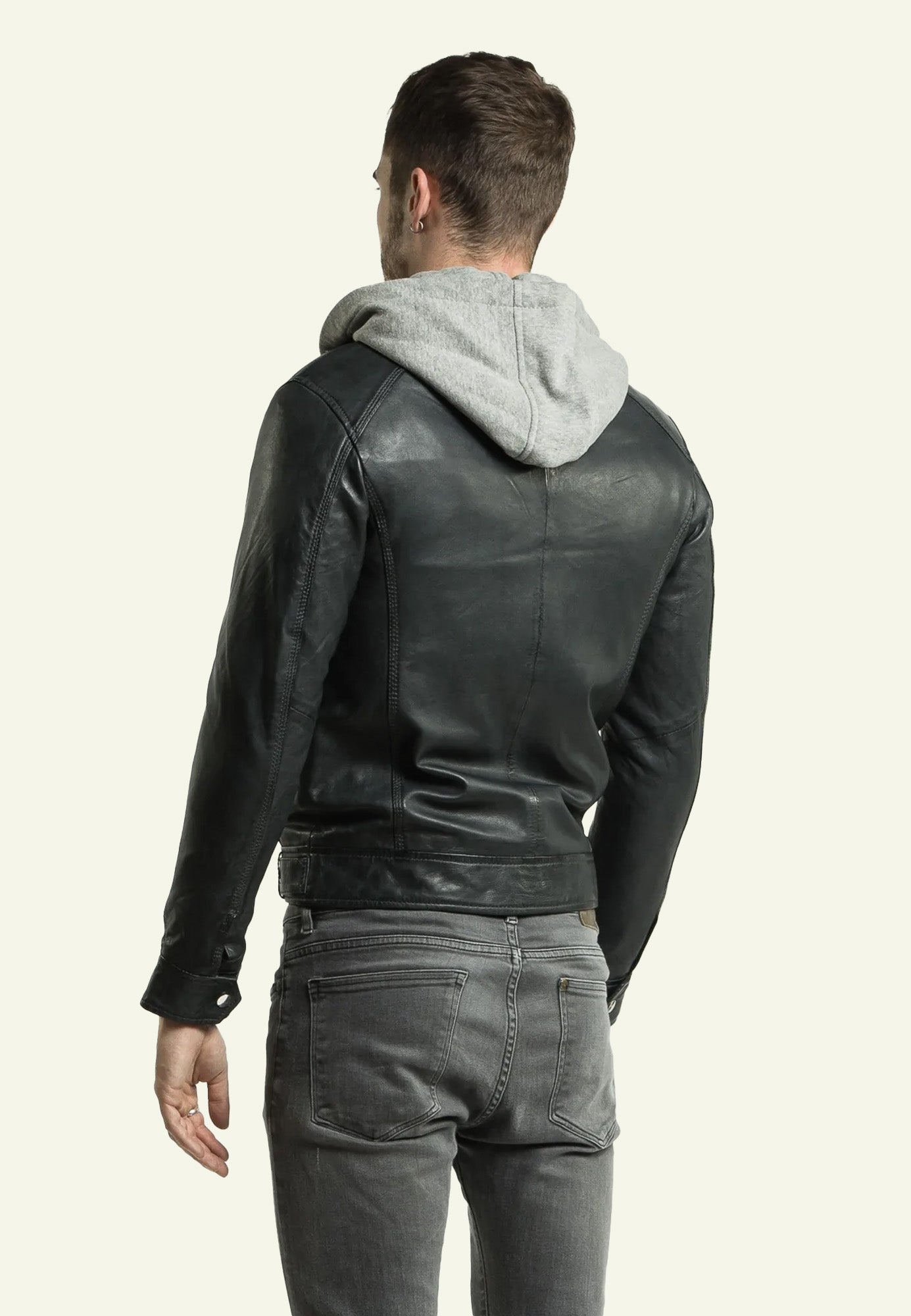 Blouson capuche cuir ERICO HOOD NF BLUE - vue detail - Serge Pariente Paris