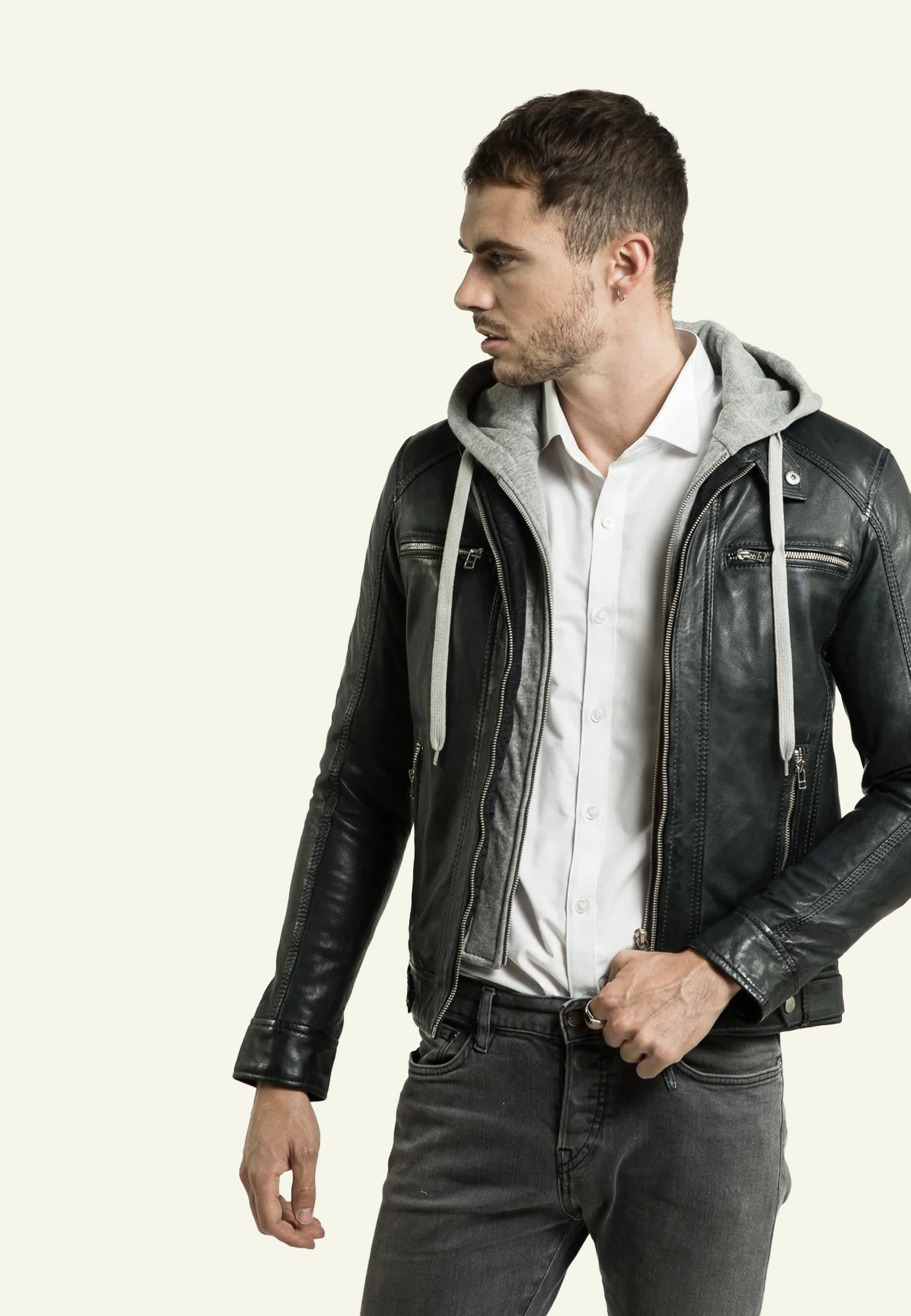 Blouson capuche cuir ERICO HOOD NF BLUE - vue complementaire 1 - Serge Pariente Paris