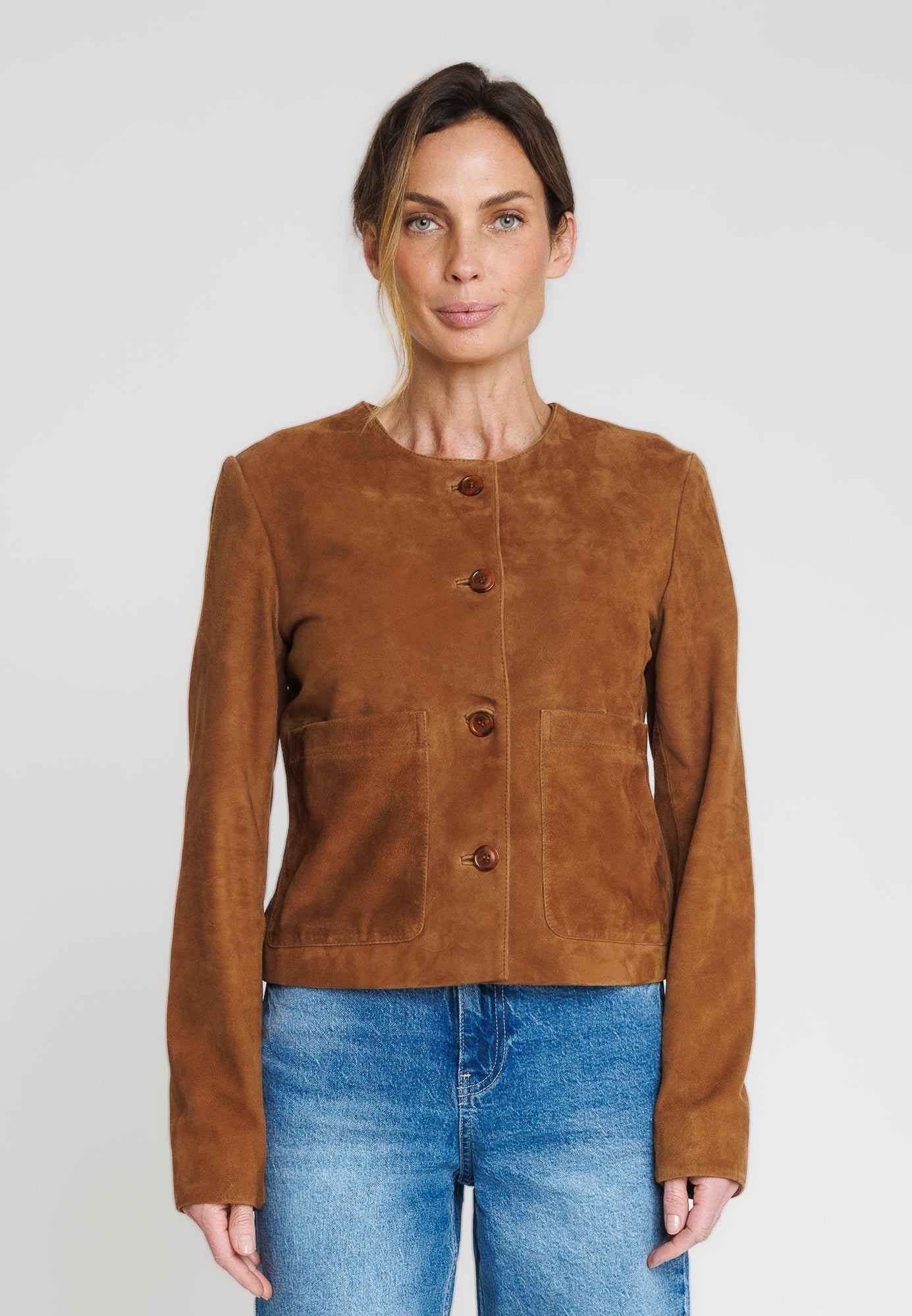 Blouson daim FLORENCE VS TOBACCO - vue cote - Serge Pariente Paris