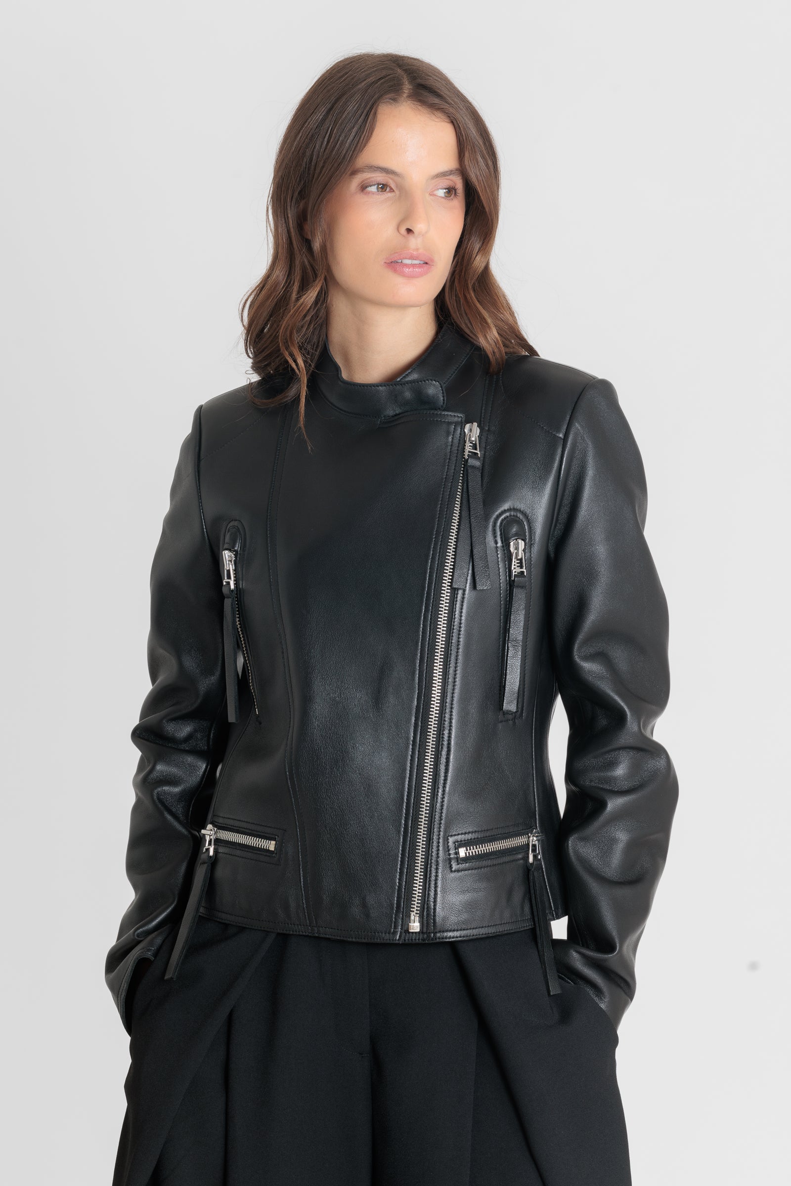 Blouson cuir VEA BLACK - vue face - Serge Pariente Paris