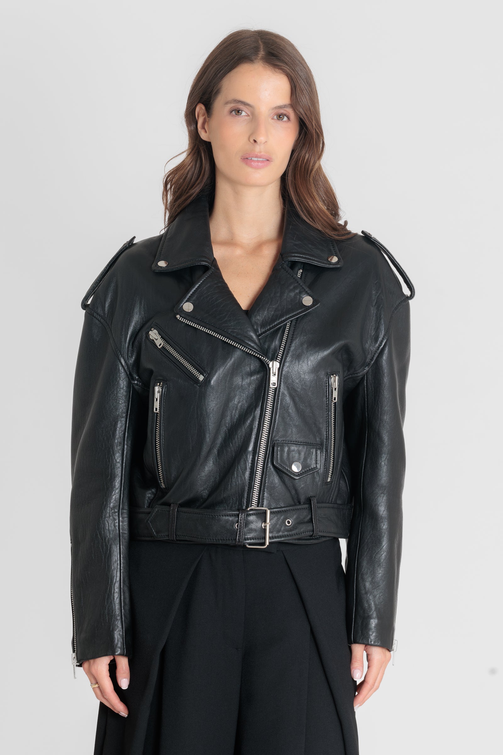 Gilet cuir STEF NZ BLACK - vue face - Serge Pariente Paris