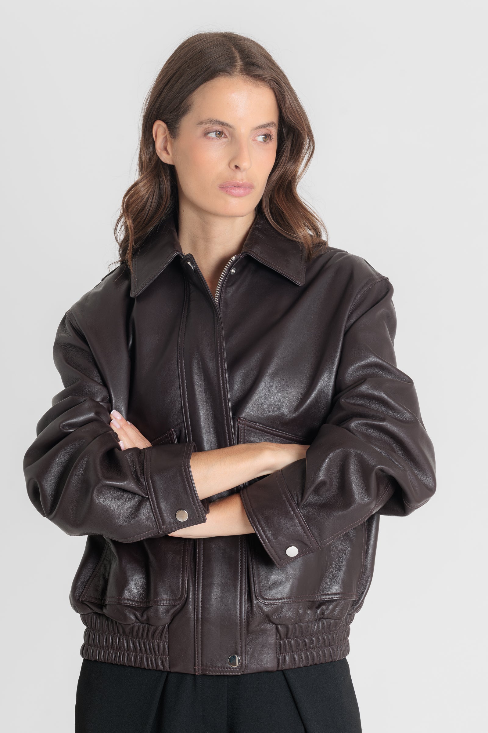Blouson cuir REYNA DARK WINE - vue detail - Serge Pariente Paris