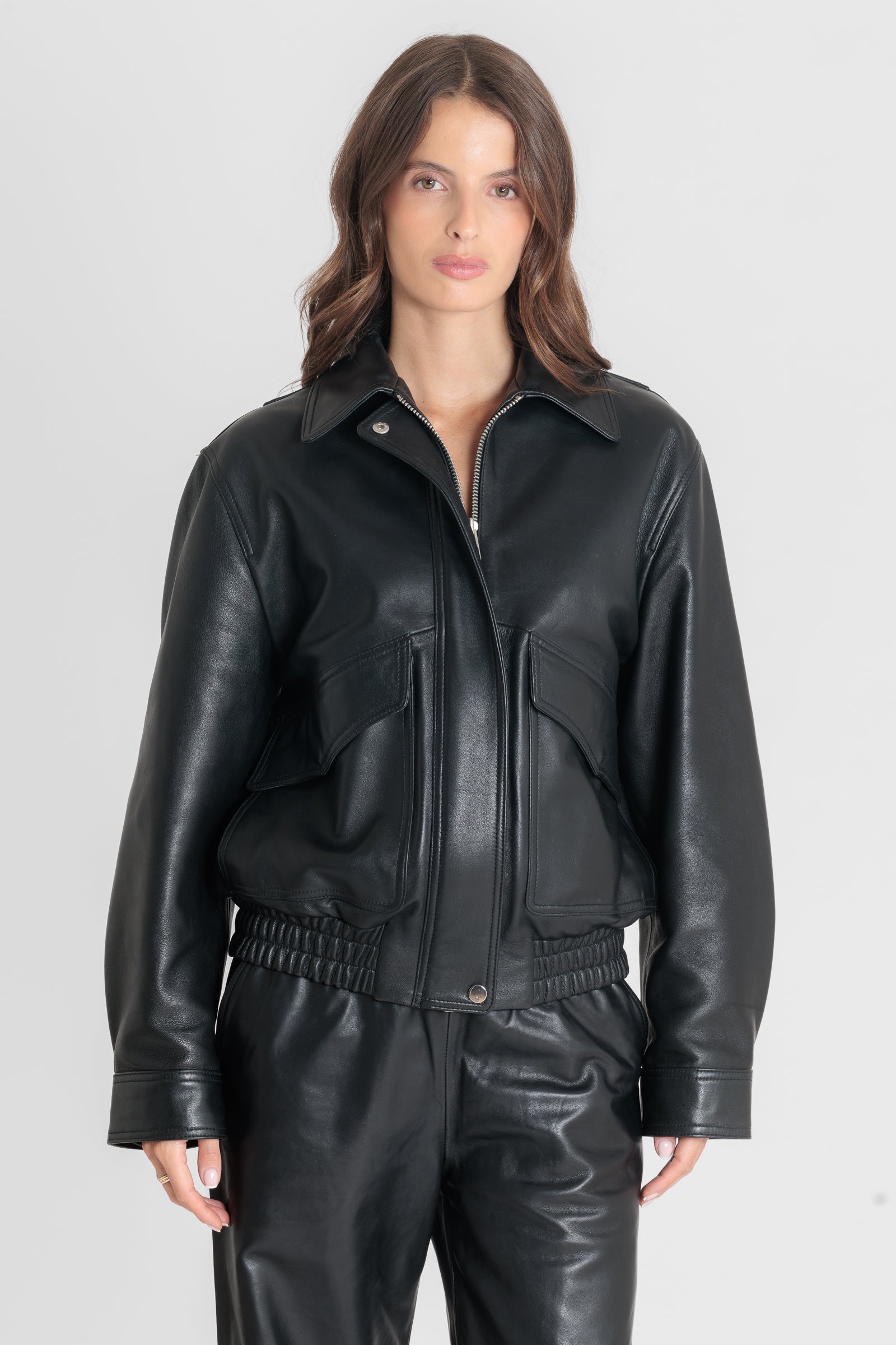 Blouson cuir REYNA BLACK - vue face - Serge Pariente Paris