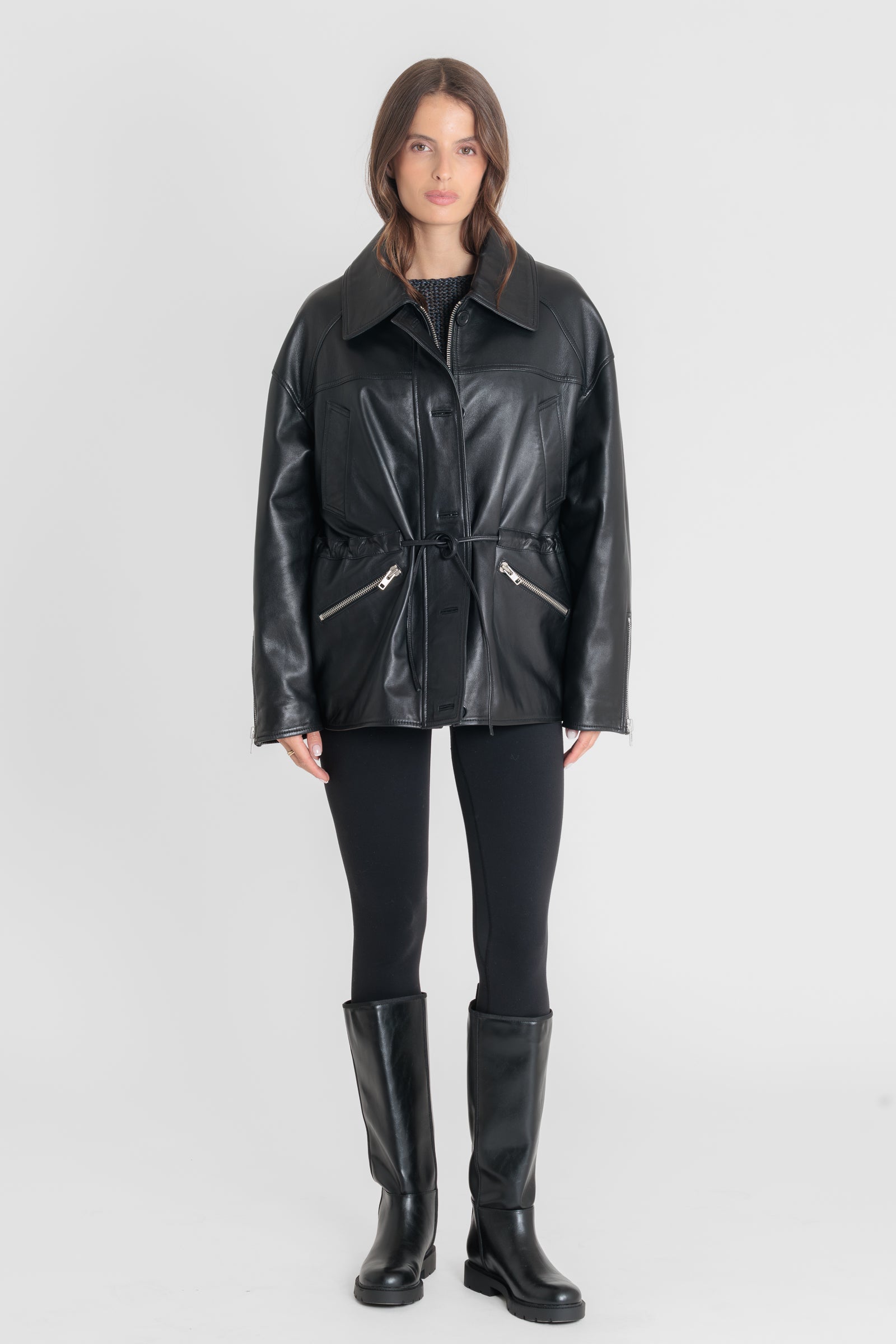 Blouson cuir CARLA BLACK - vue cote - Serge Pariente Paris