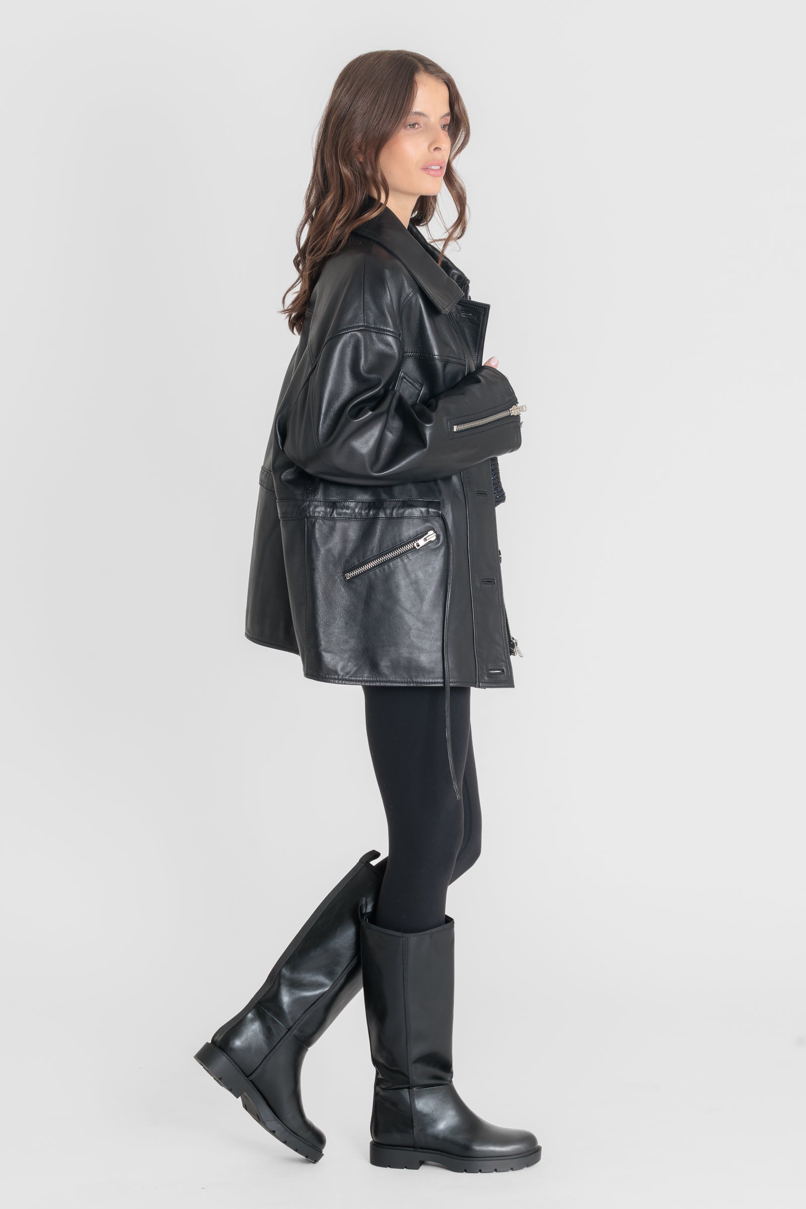 Blouson cuir CARLA BLACK - vue face - Serge Pariente Paris