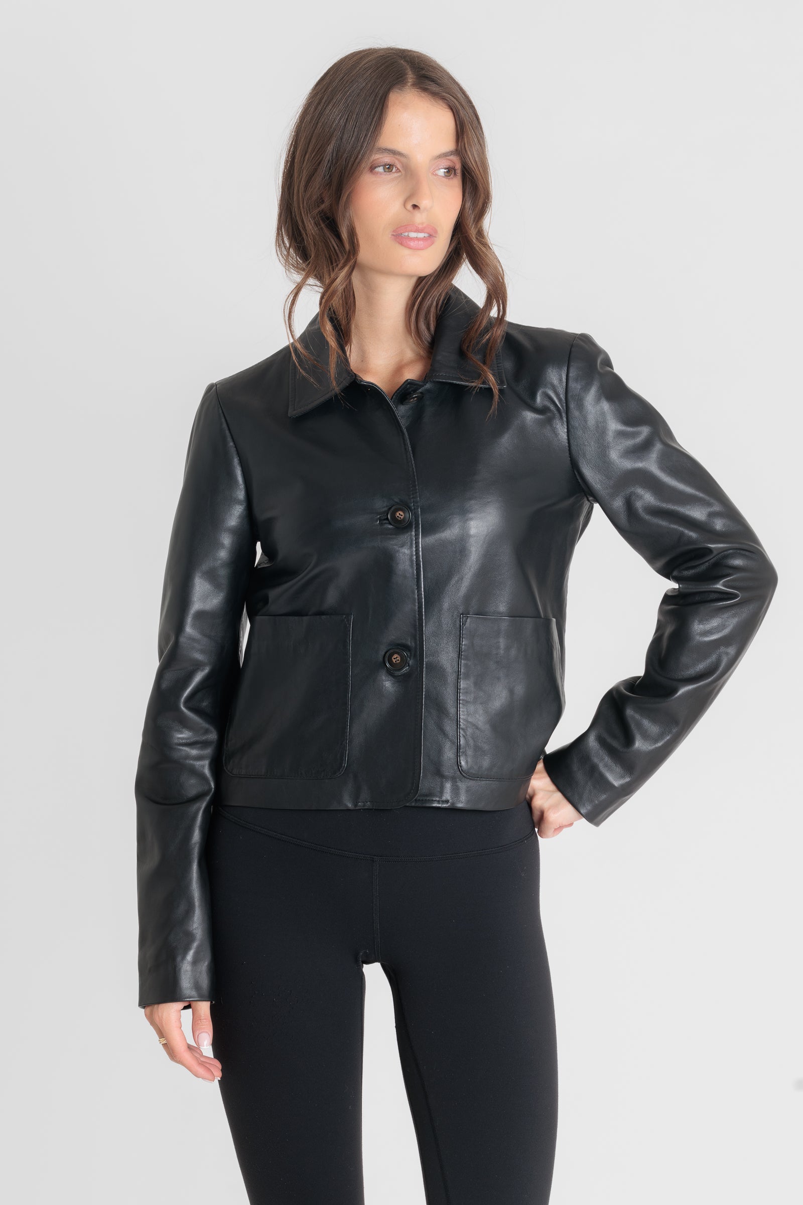 Blouson cuir ELINA BLACK - vue face - Serge Pariente Paris