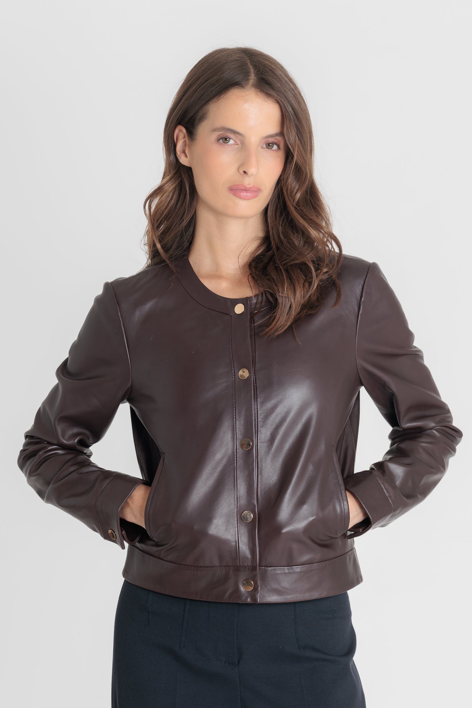 Blouson cuir MARION DARK WINE - vue face - Serge Pariente Paris
