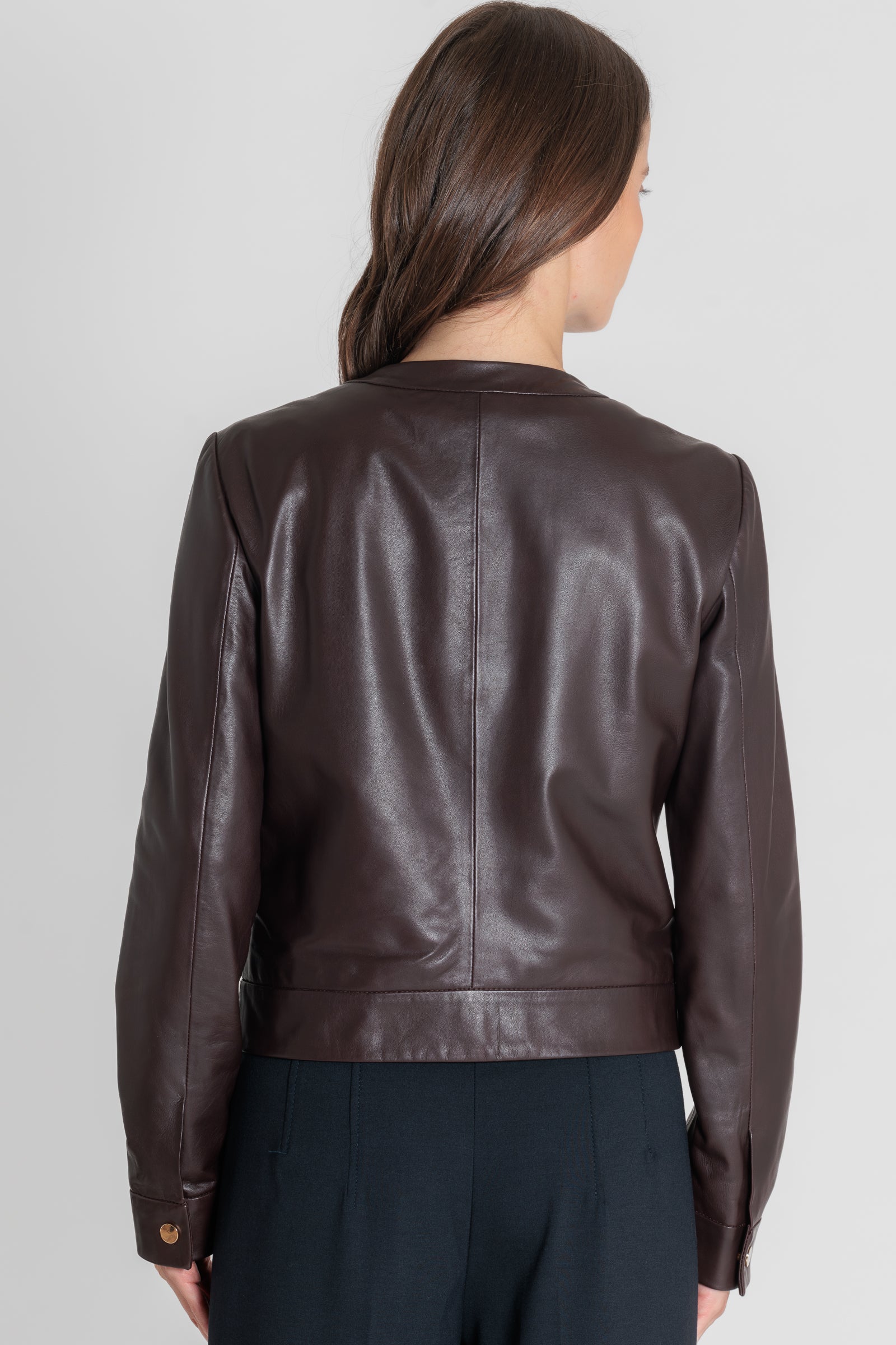 Blouson cuir MARION DARK WINE - vue detail - Serge Pariente Paris