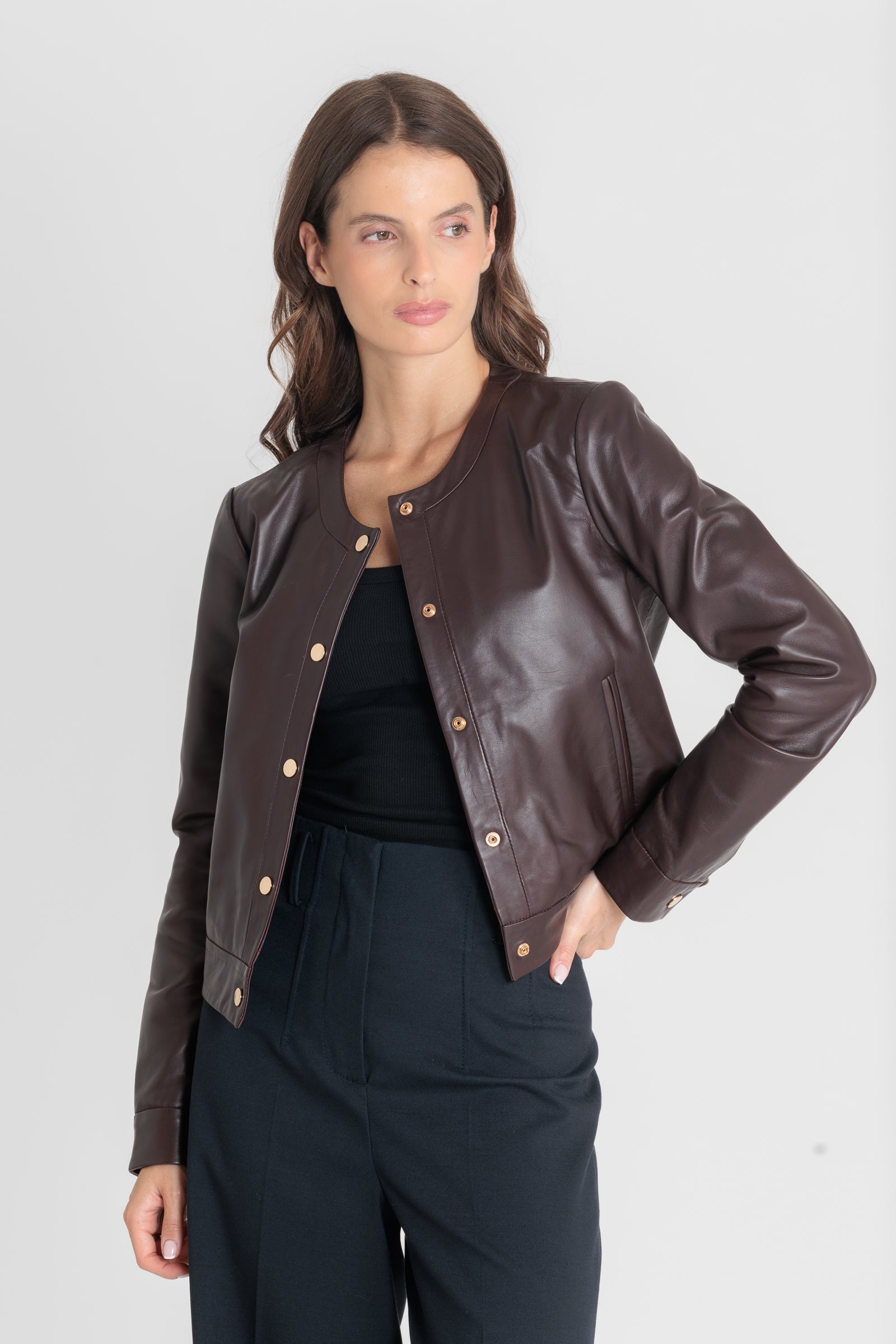 Blouson cuir MARION DARK WINE - vue cote - Serge Pariente Paris