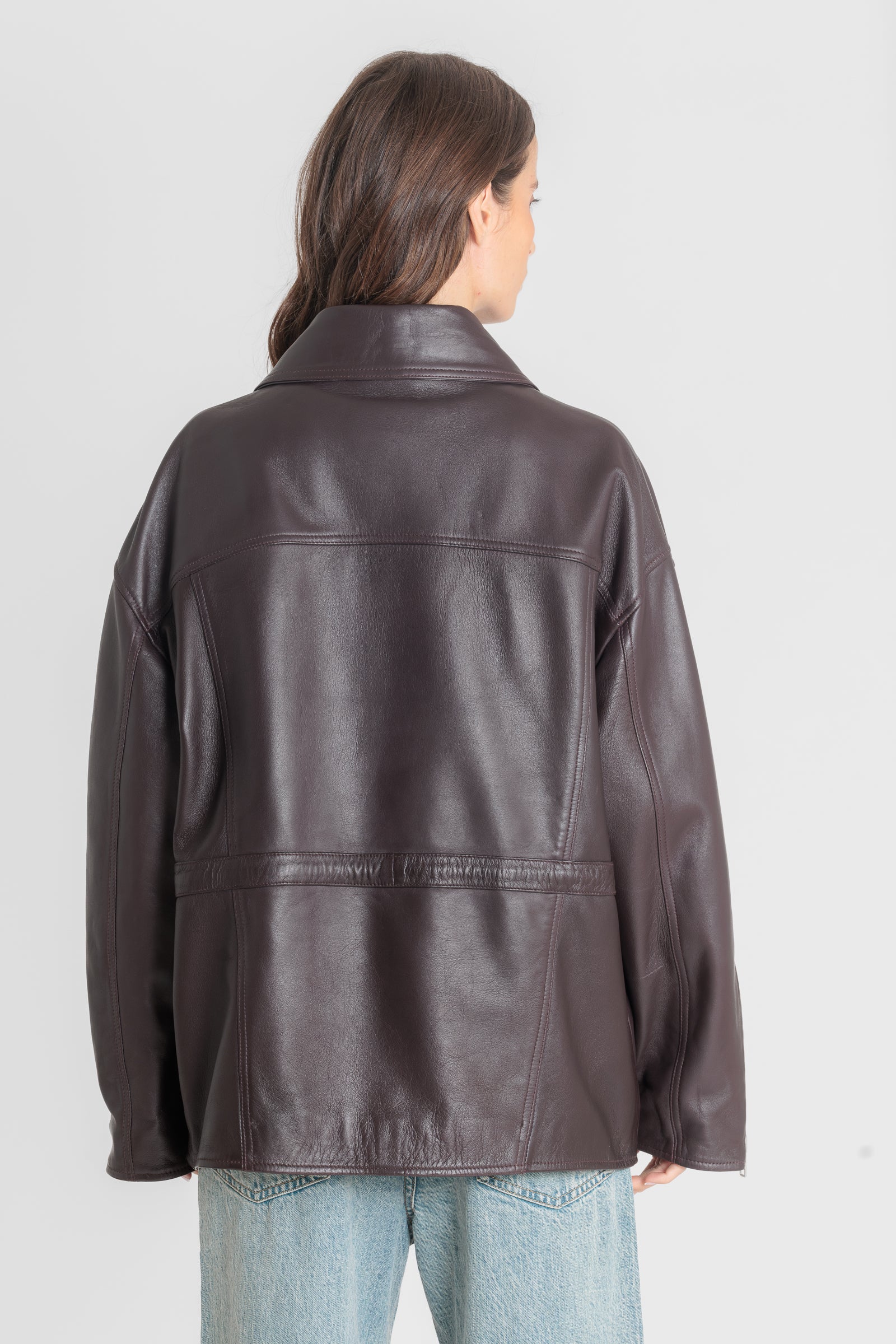 Blouson cuir CARLA DARK WINE - vue cote - Serge Pariente Paris
