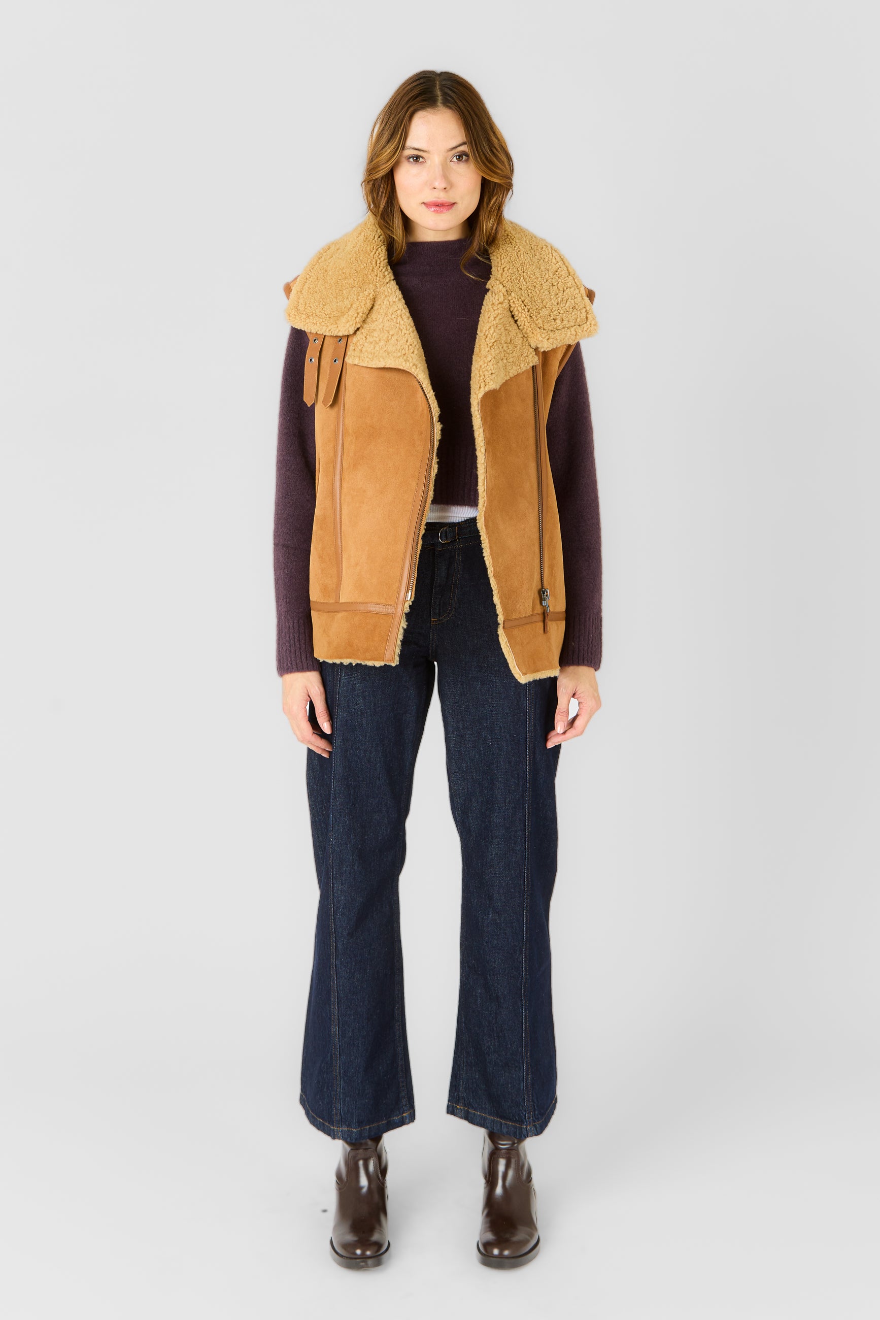 Gilet cuir CHRISTELLE GILET TOBACCO - vue face - Serge Pariente Paris