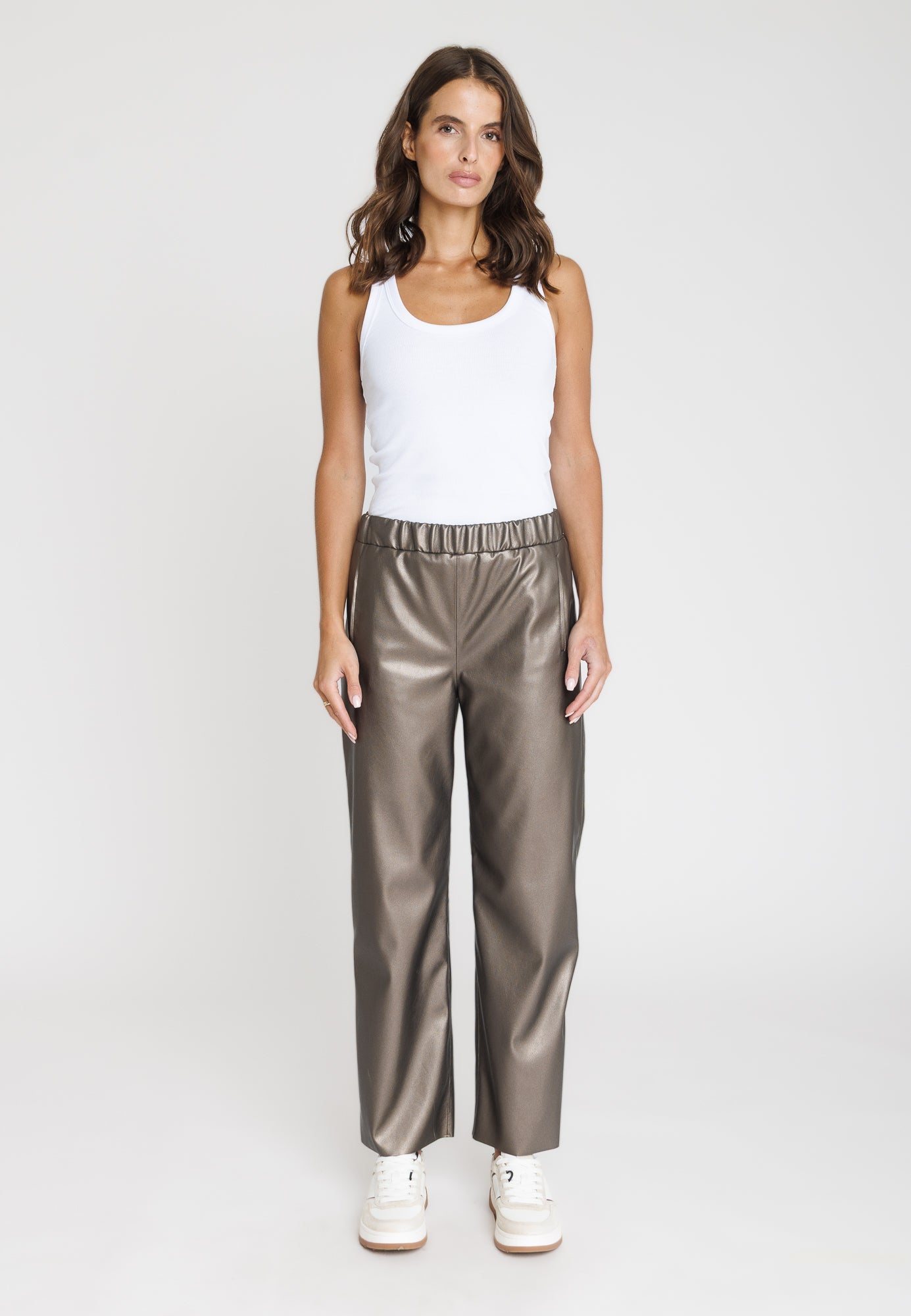 Pantalon cuir metallise JENNY PANT GUN METALO - vue face - Serge Pariente Paris